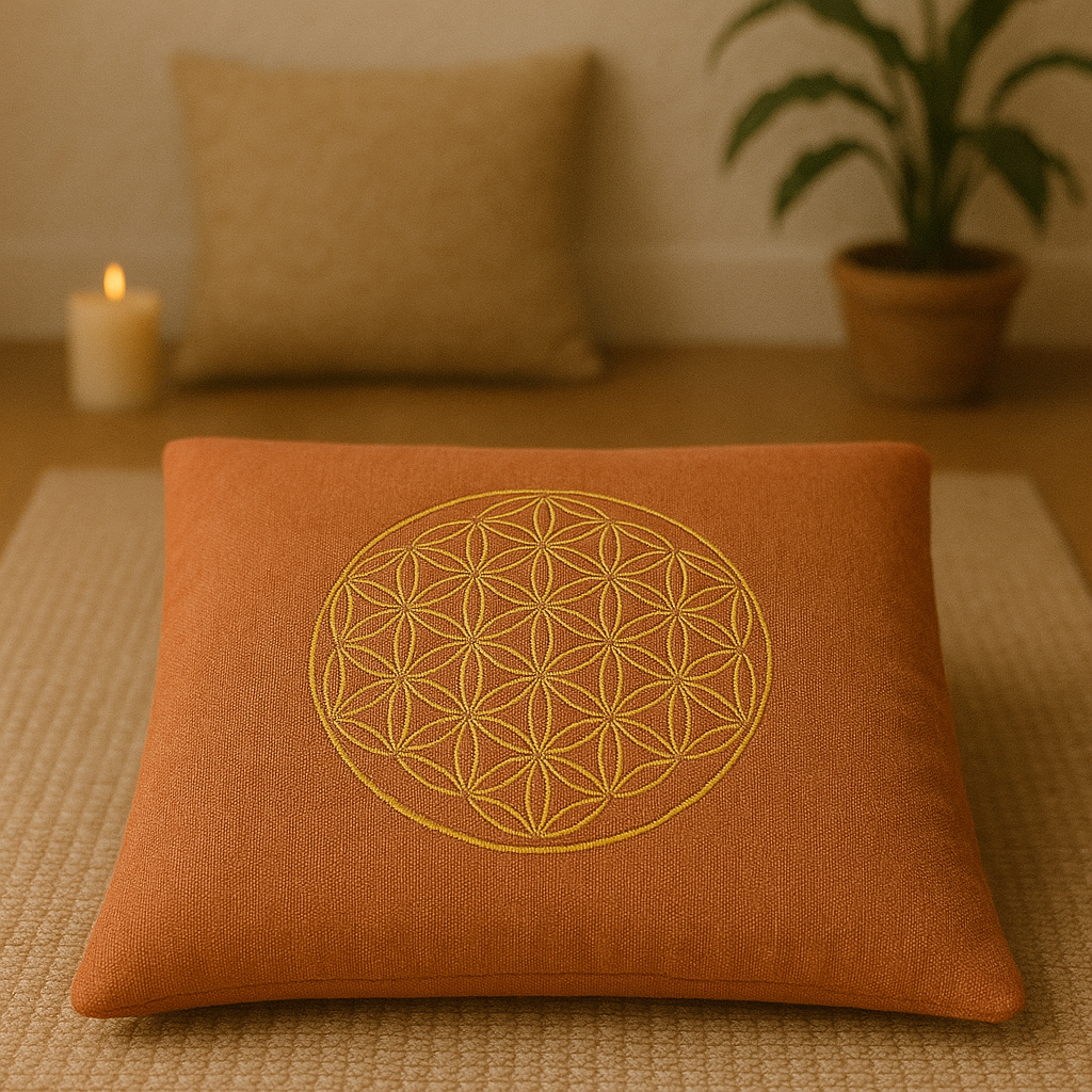 Yoga Meditationskissen Flower Canvas 50x50 cm terra bestickt