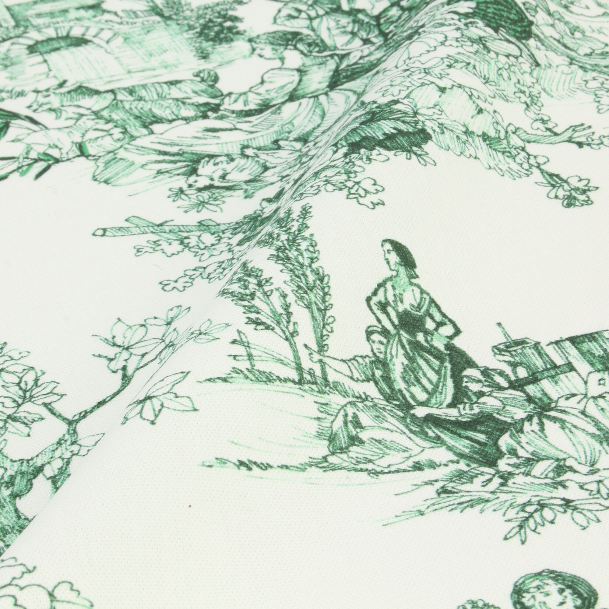 Stoff Meterware Toile de Jouy Grün Canvas