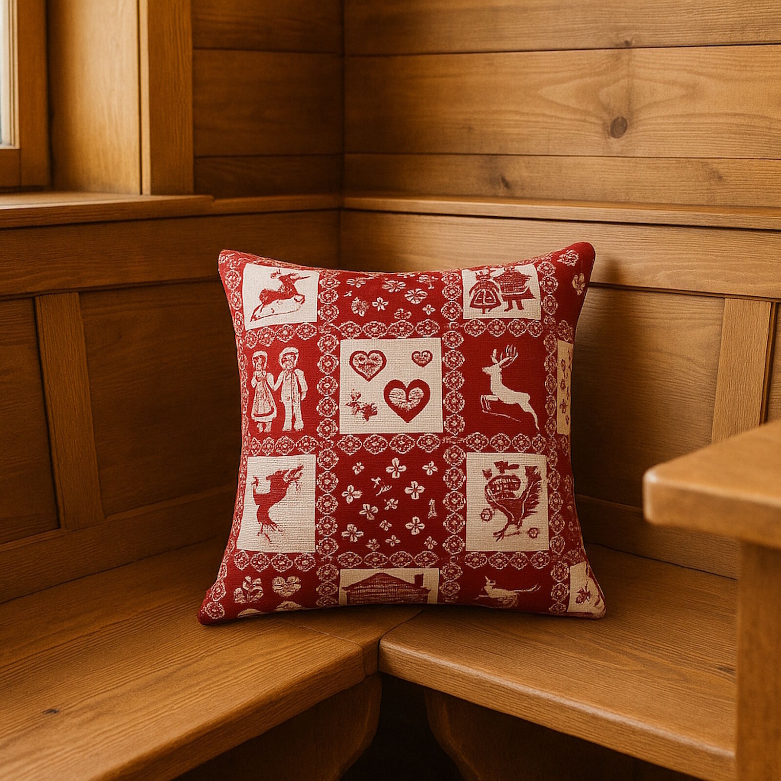 Kissenbezug Almhütte Hirsch Rot