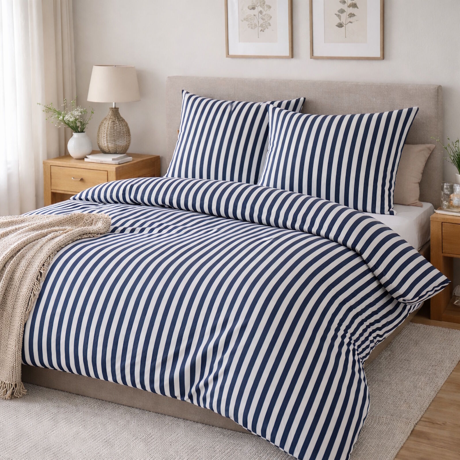 Bettwäsche Streifen 6,5 mm Marine Baumwolle