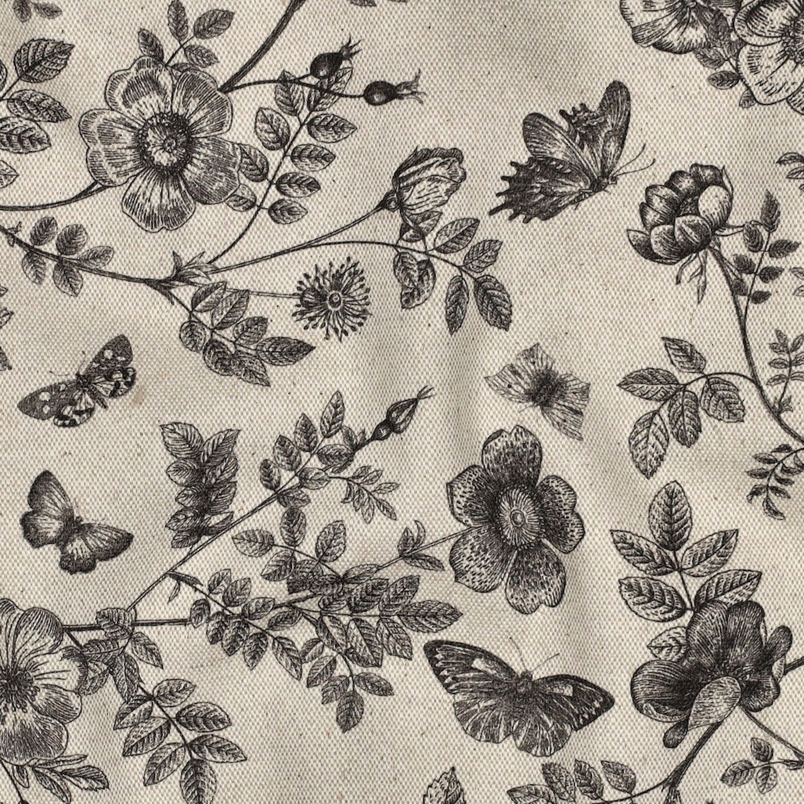 Canvas Stoff Rosen Schmetterlinge Leinenoptik 148 cm