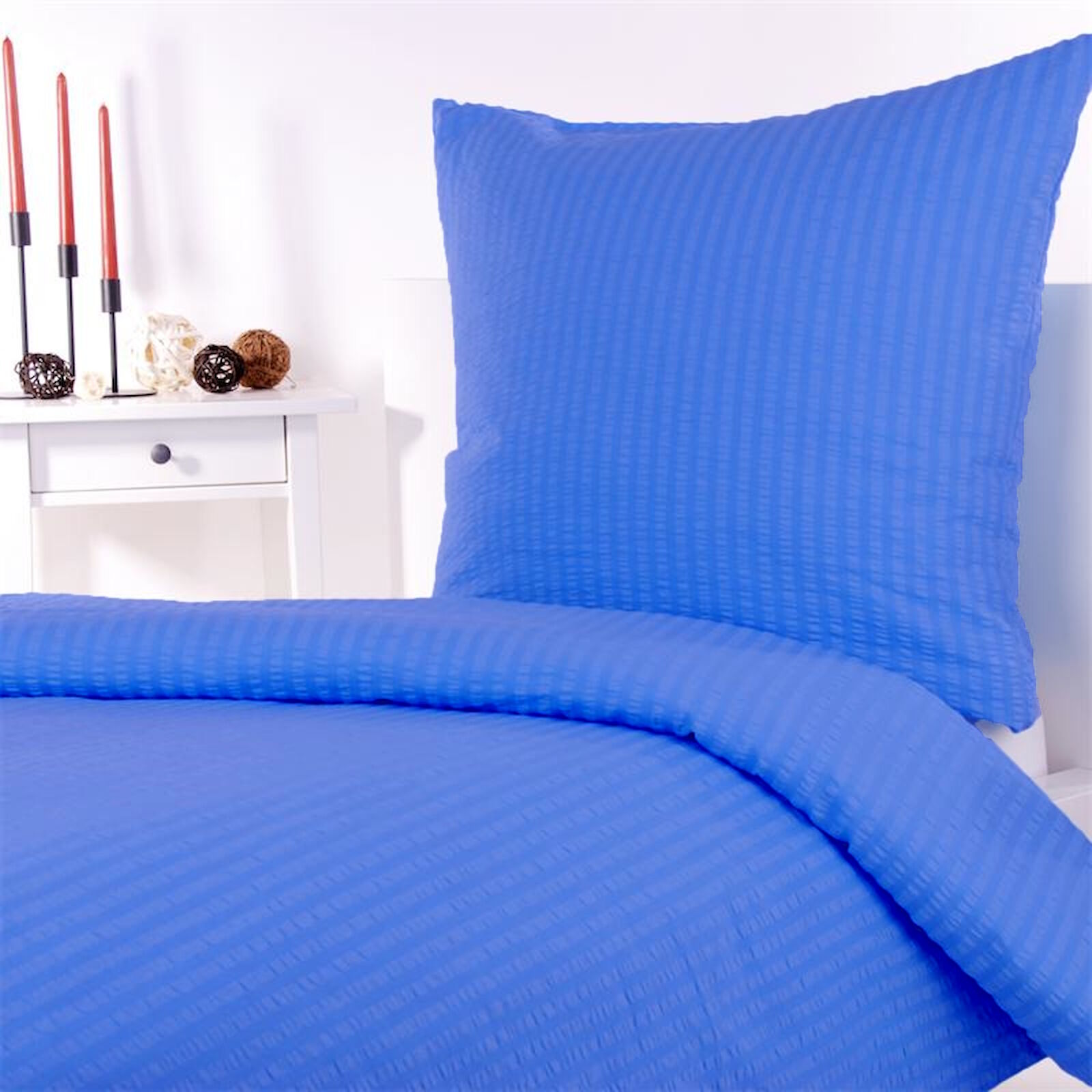 Seersucker Hotelbettwäsche Uni Blau