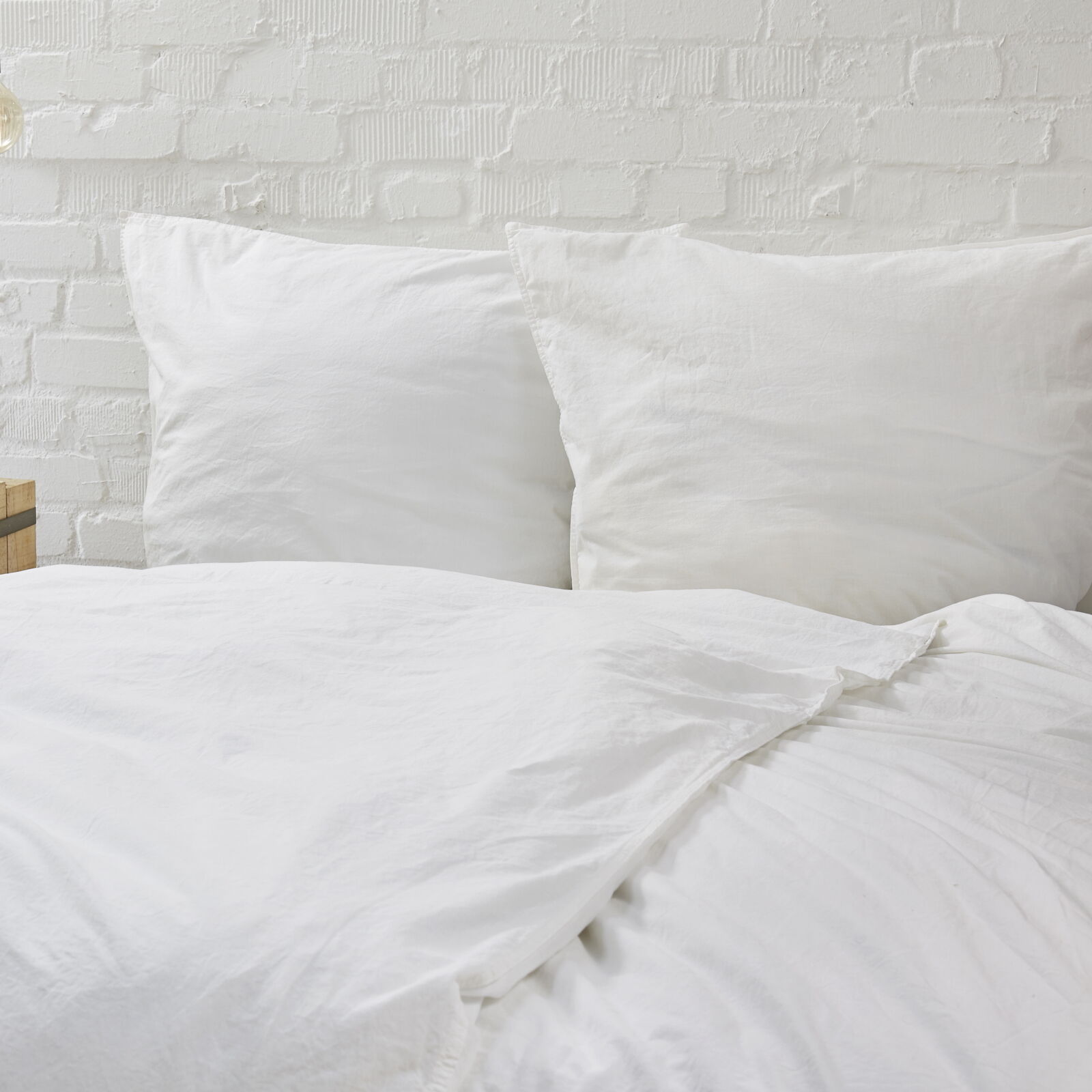 Hotelbettwäsche Uni Weiß Baumwolle Linon-140x200 cm + 40x80