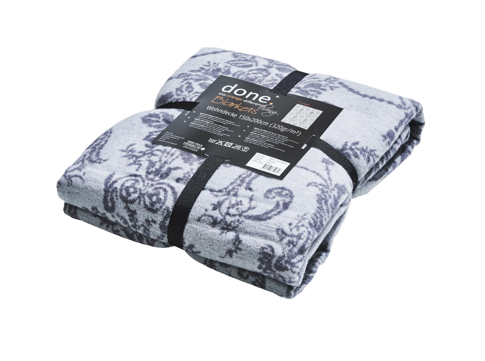 Kuscheldecke Dougy Grau Fransen 150x200 cm Baumwolle