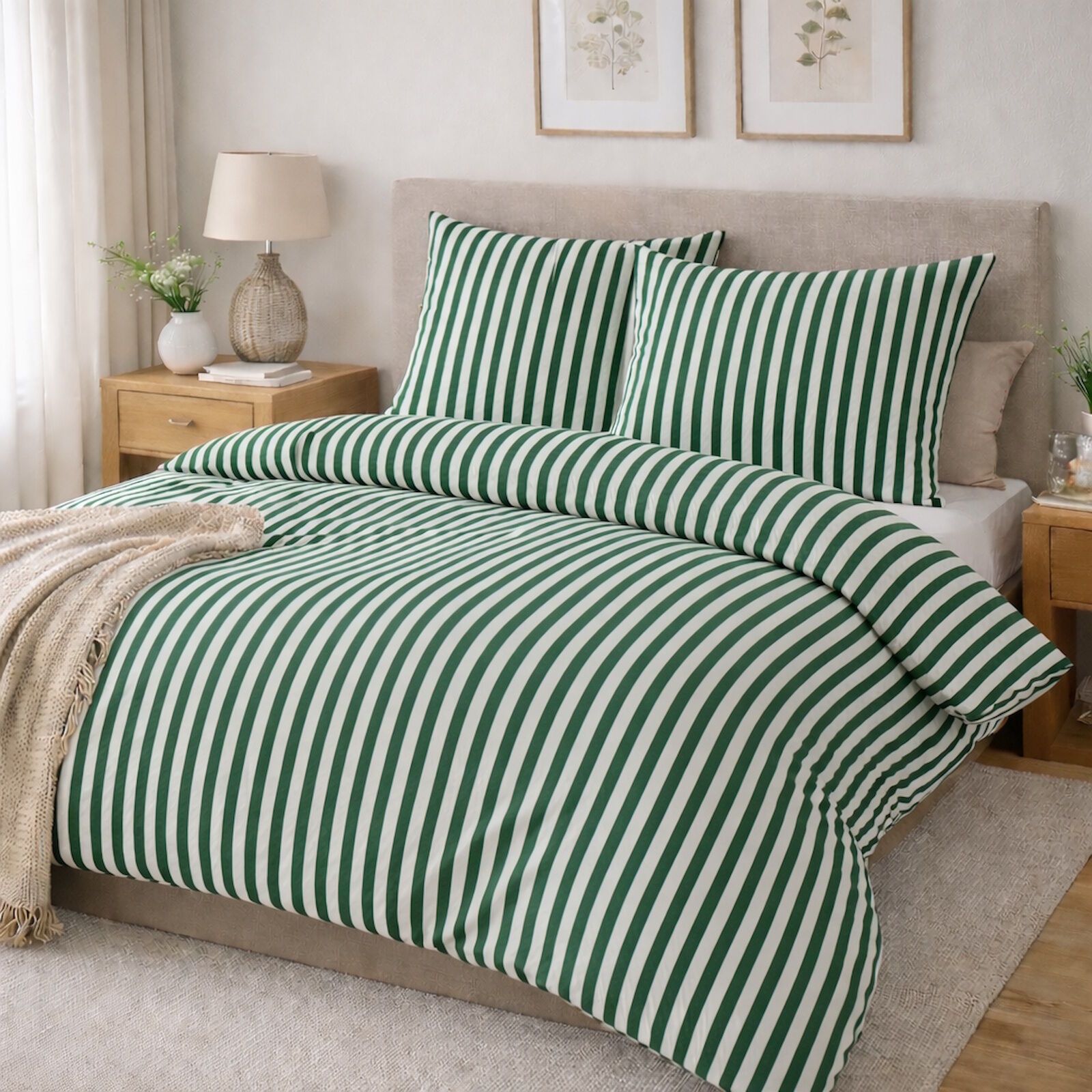 Bettwäsche Streifen 6,5 mm Dunkelgrün Baumwolle