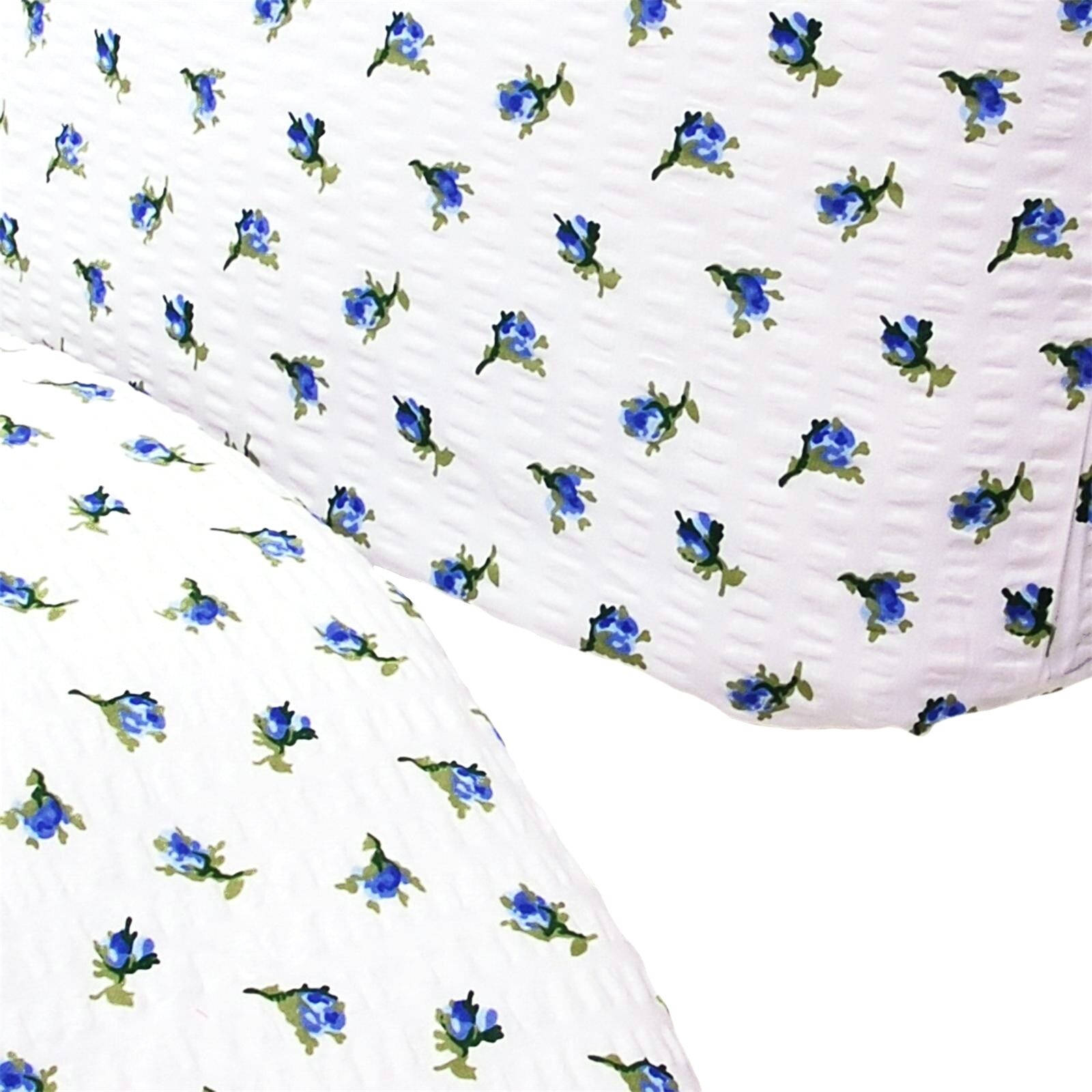 Seersucker Hotelbettwäsche Rosen Blau