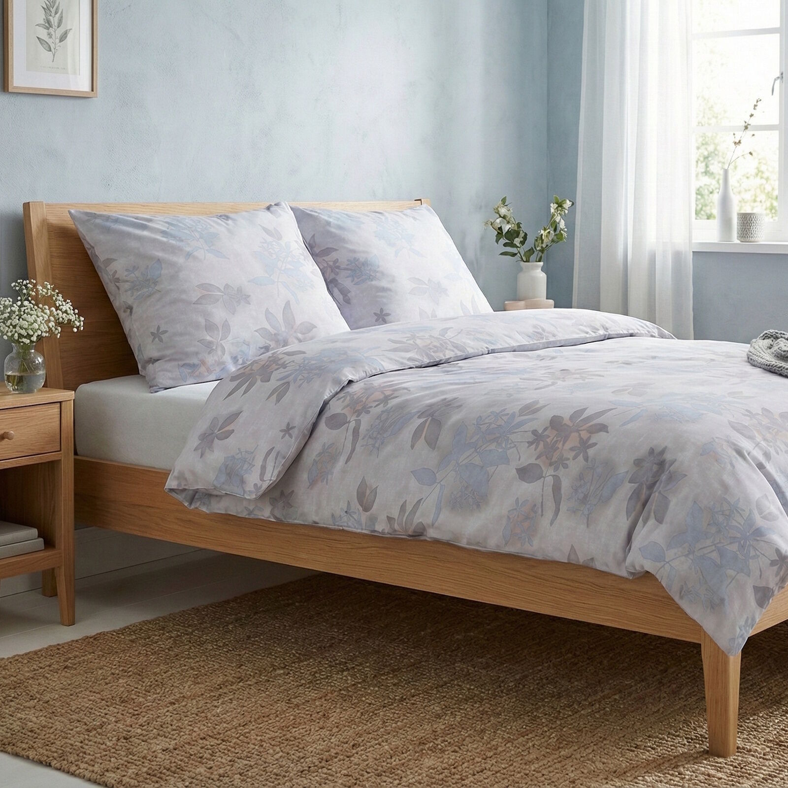 Mako Satin Bettwäsche 135x200 Pflanzen Blumen