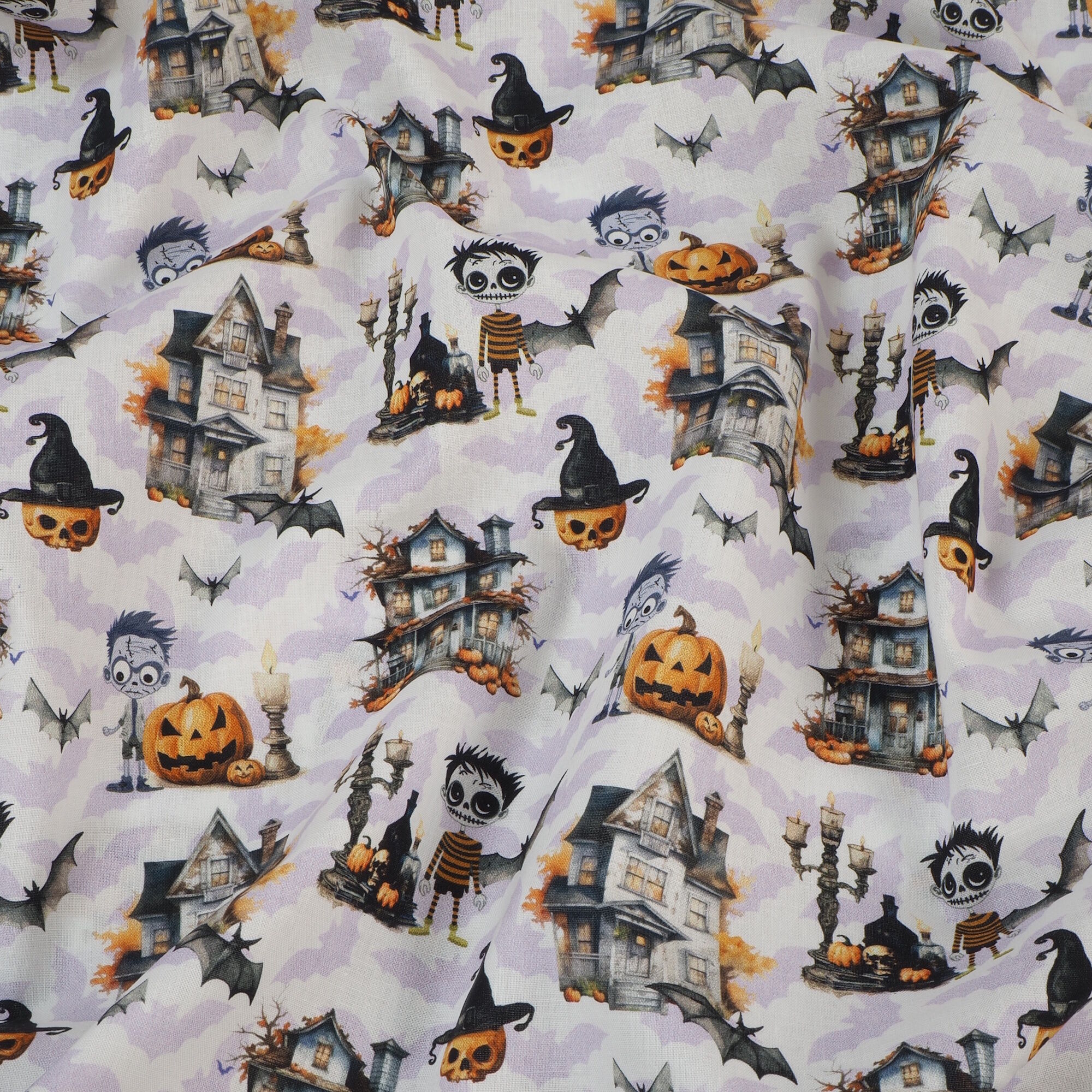 Stoff Meterware Halloween Frankenstein Kürbis Baumwolle