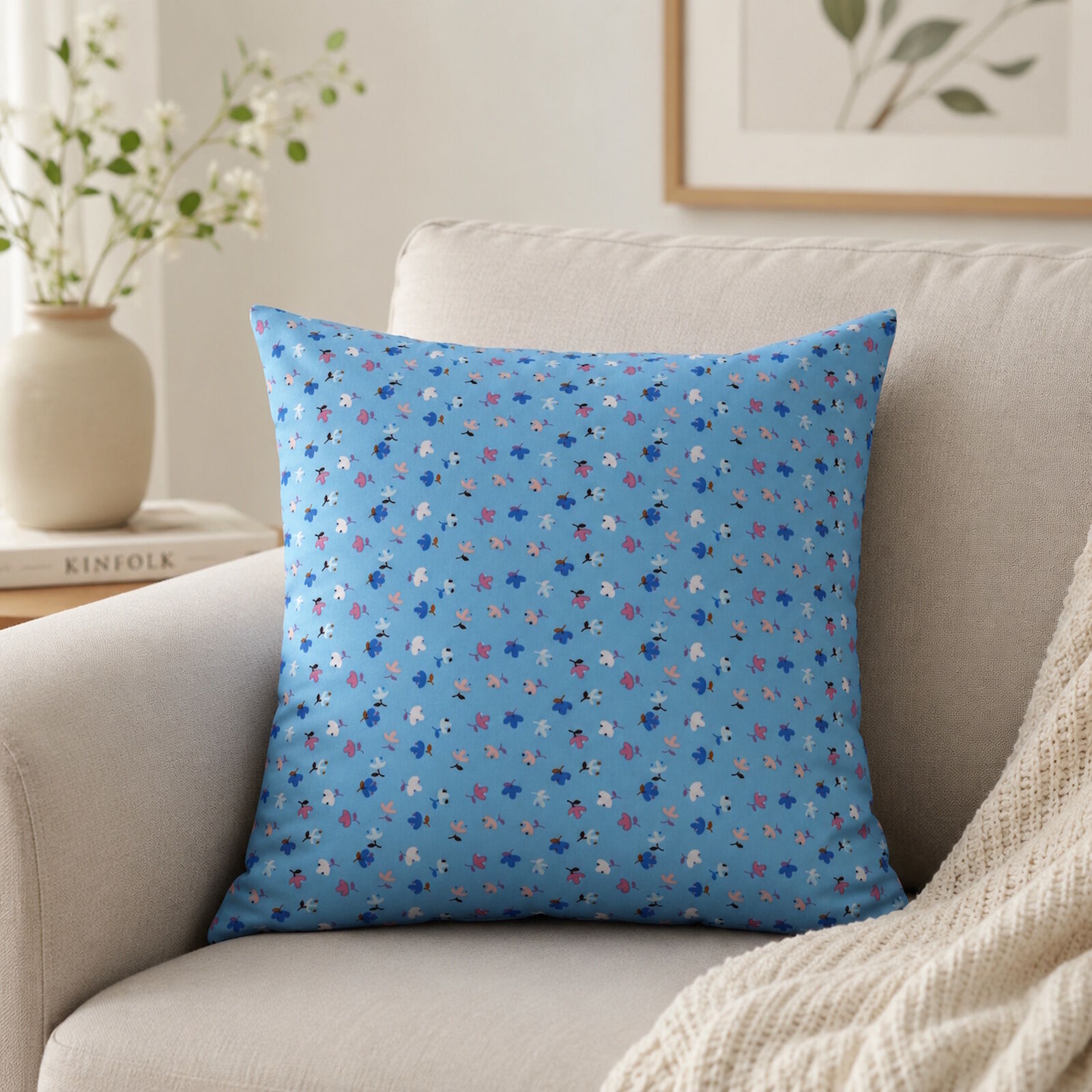 Kissenbezug 40x40 cm Bunte Blumen Blau