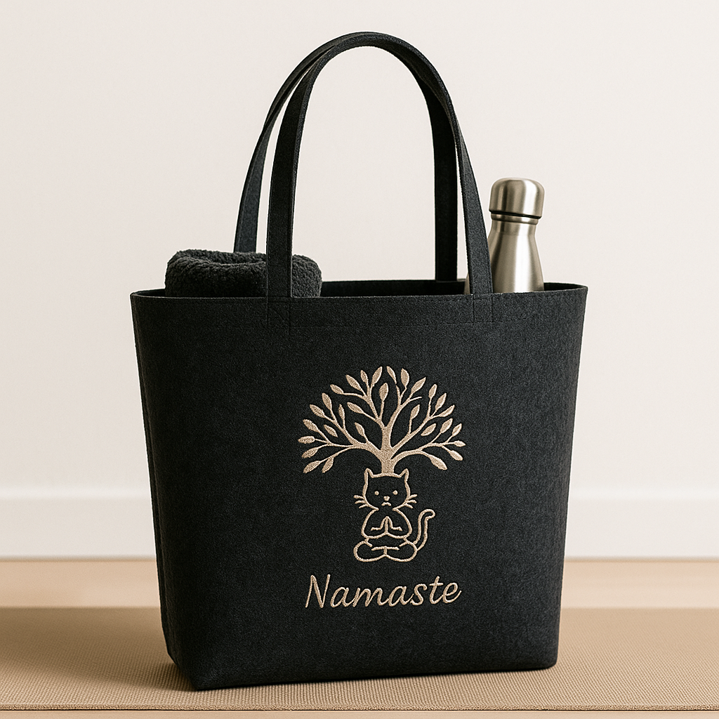 Yoga-Tasche Filz Stickerei Namaste Katze Lebensbaum 49x39x13,5 cm Anthrazit Melange