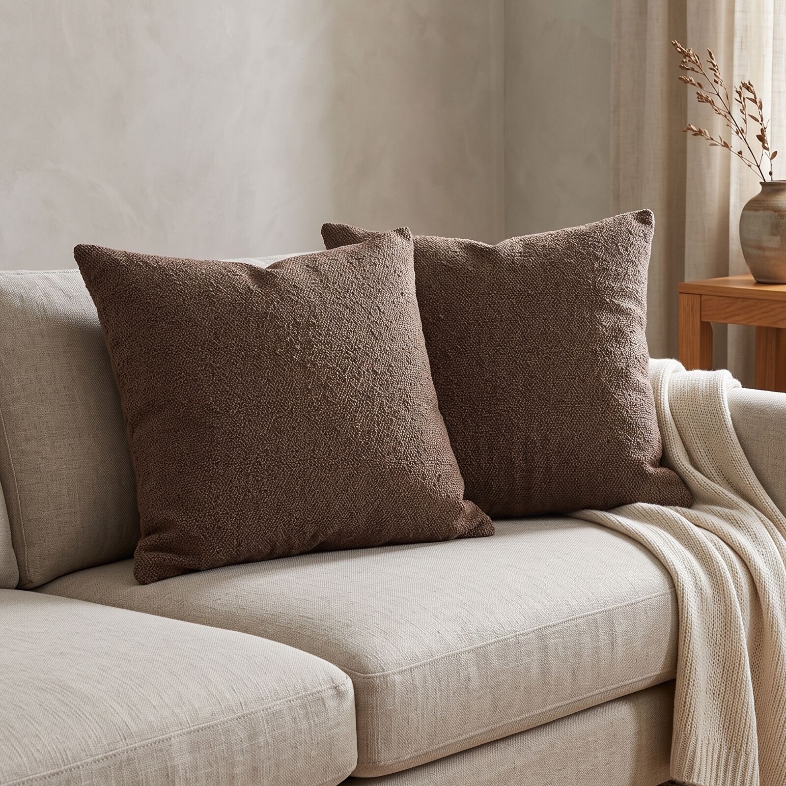 Bouclé Kissenbezüge Taupe 40x40 2er Set