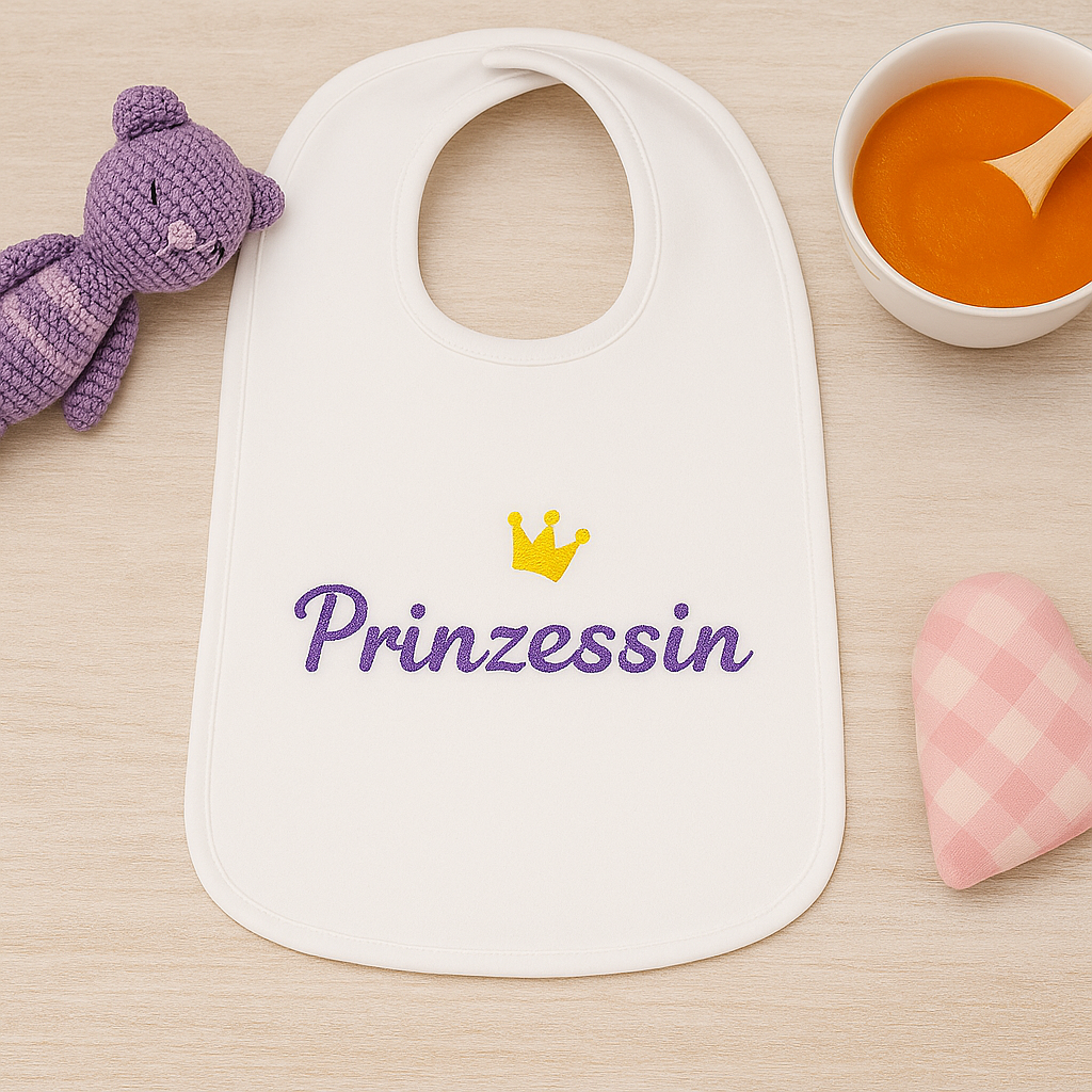 Baby Kinder Lätzchen "Prinzessin" Stickerei 35x24 cm weiß Bio-Jersey