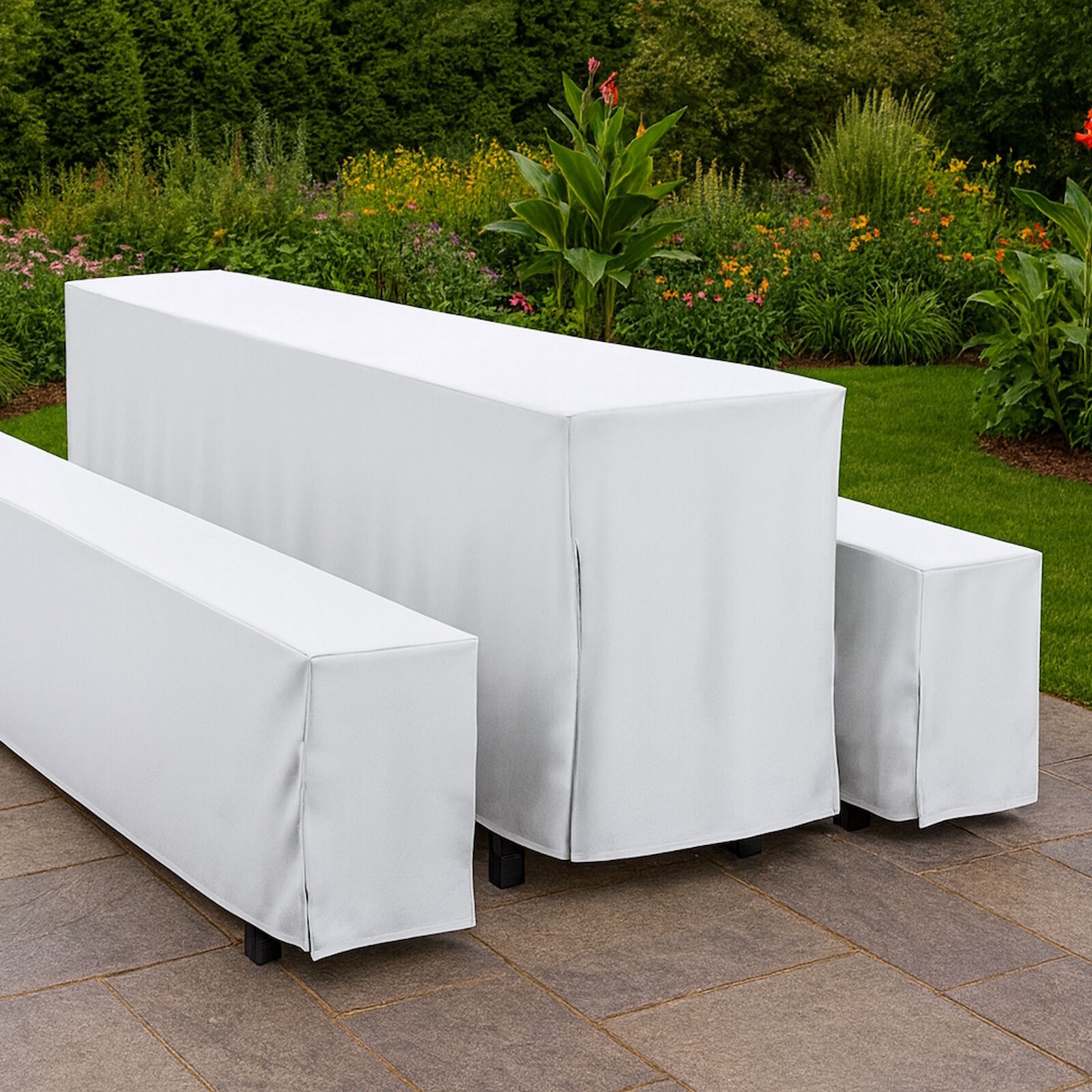 Hussen Bierzeltgarnitur Weiß Set Baumwolle-200x50 cm + 2x 200x25 cm-