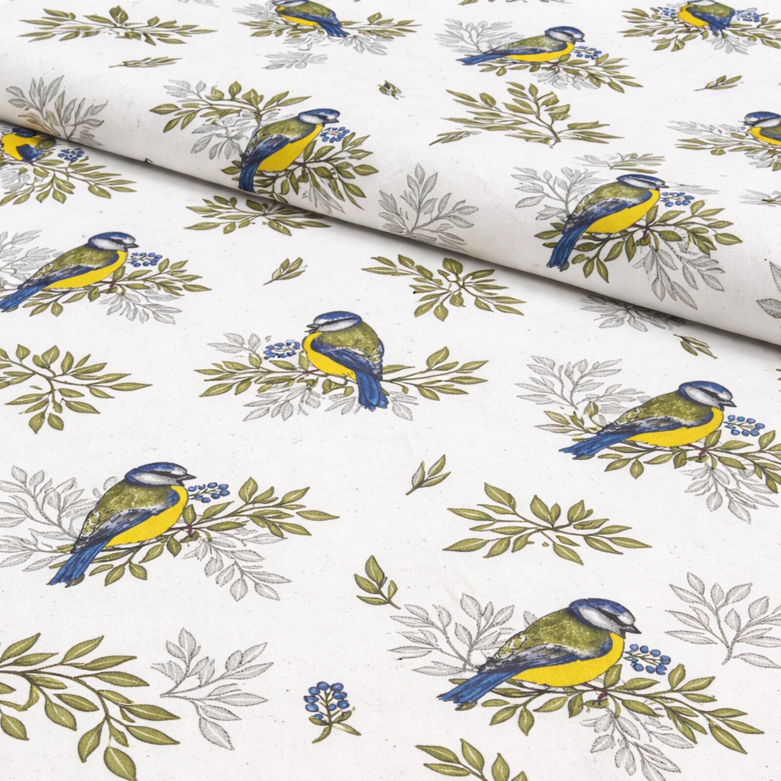 Stoff Blaumeise Vögel Kinder Frühling Sommer Baumwolle