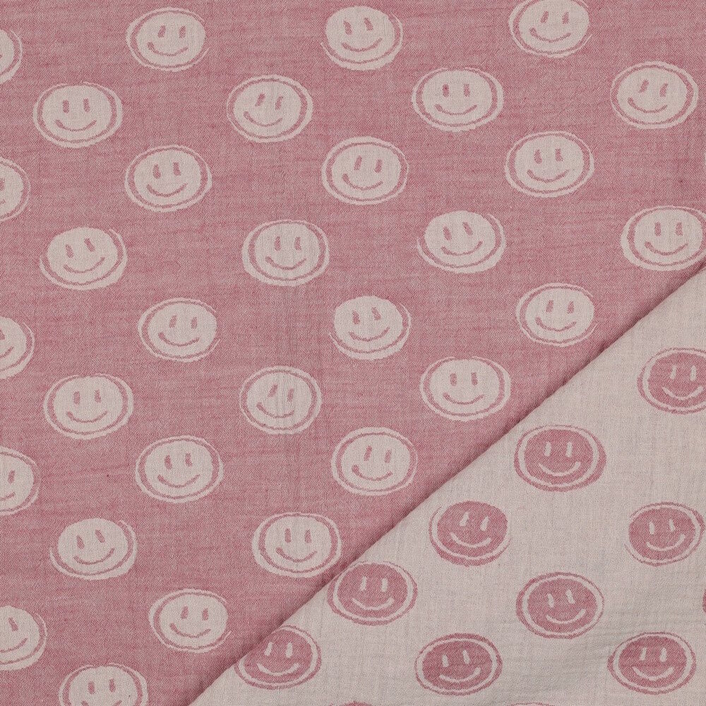 Stoff Meterware Smiley Pink Jacquard Musselin