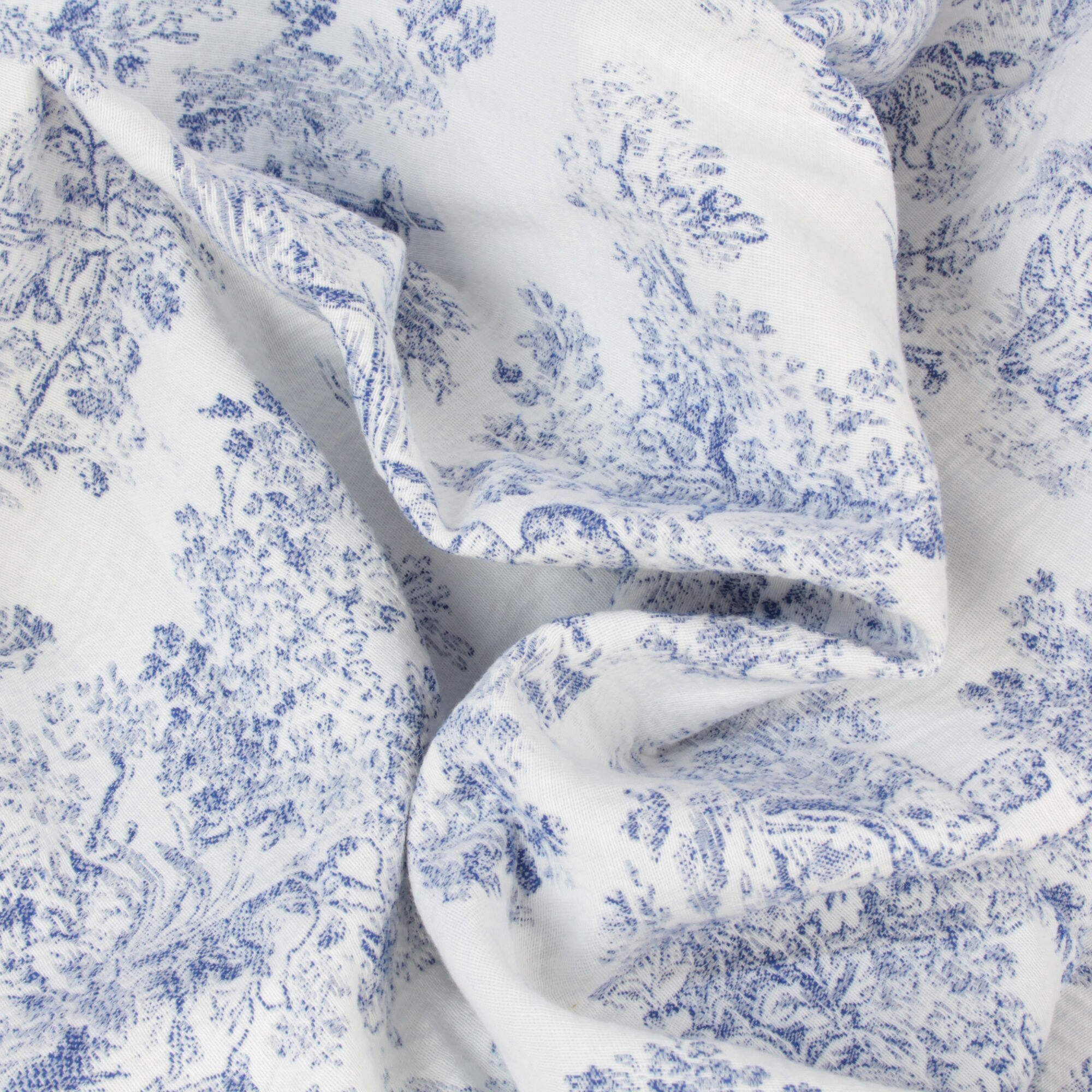 Stoff Meterware Toile de Jouy Blau Jacquard Möbelbezugsstoff