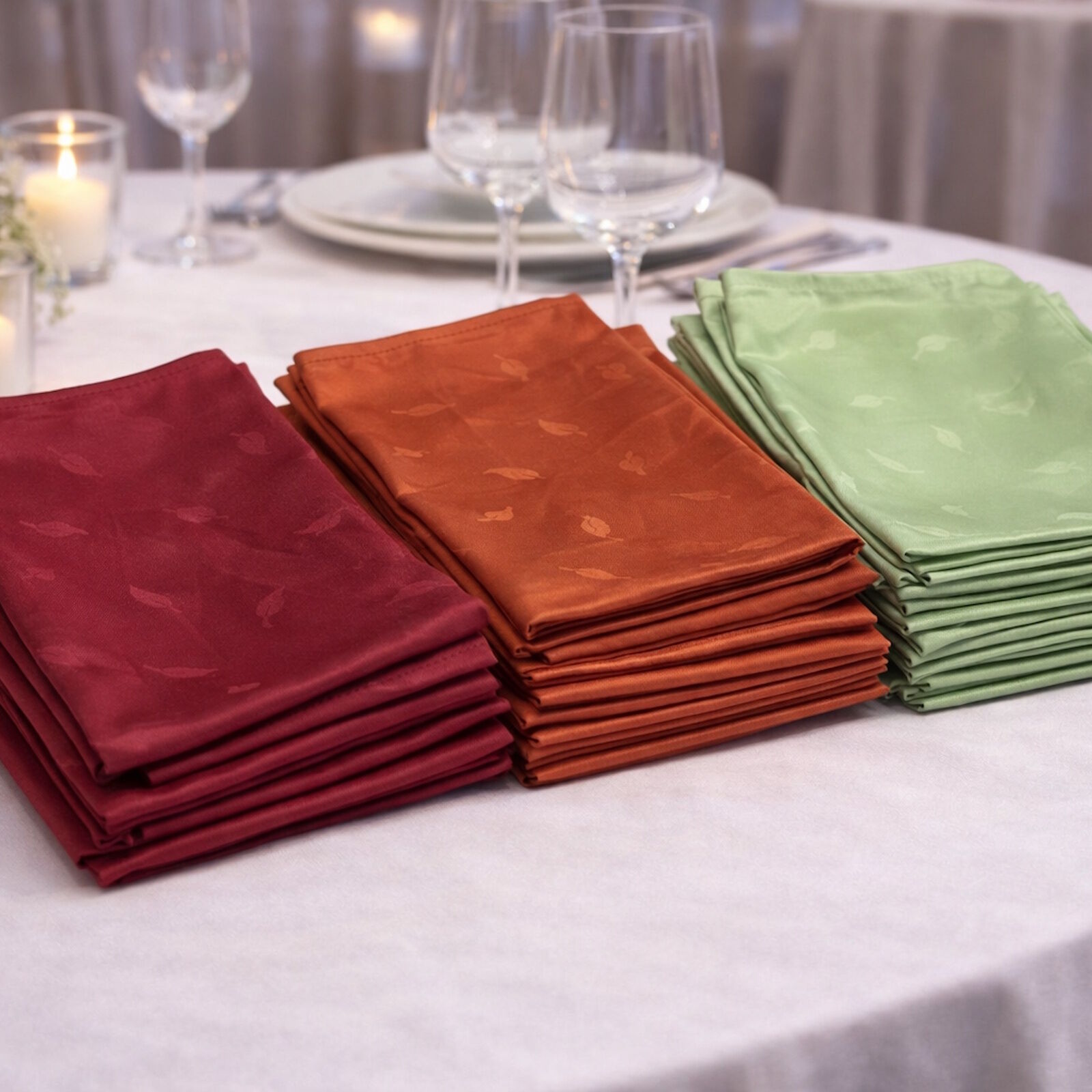 Damast Servietten Set 50x50 Dunkelrot Terra Hellgrün 16 Stk