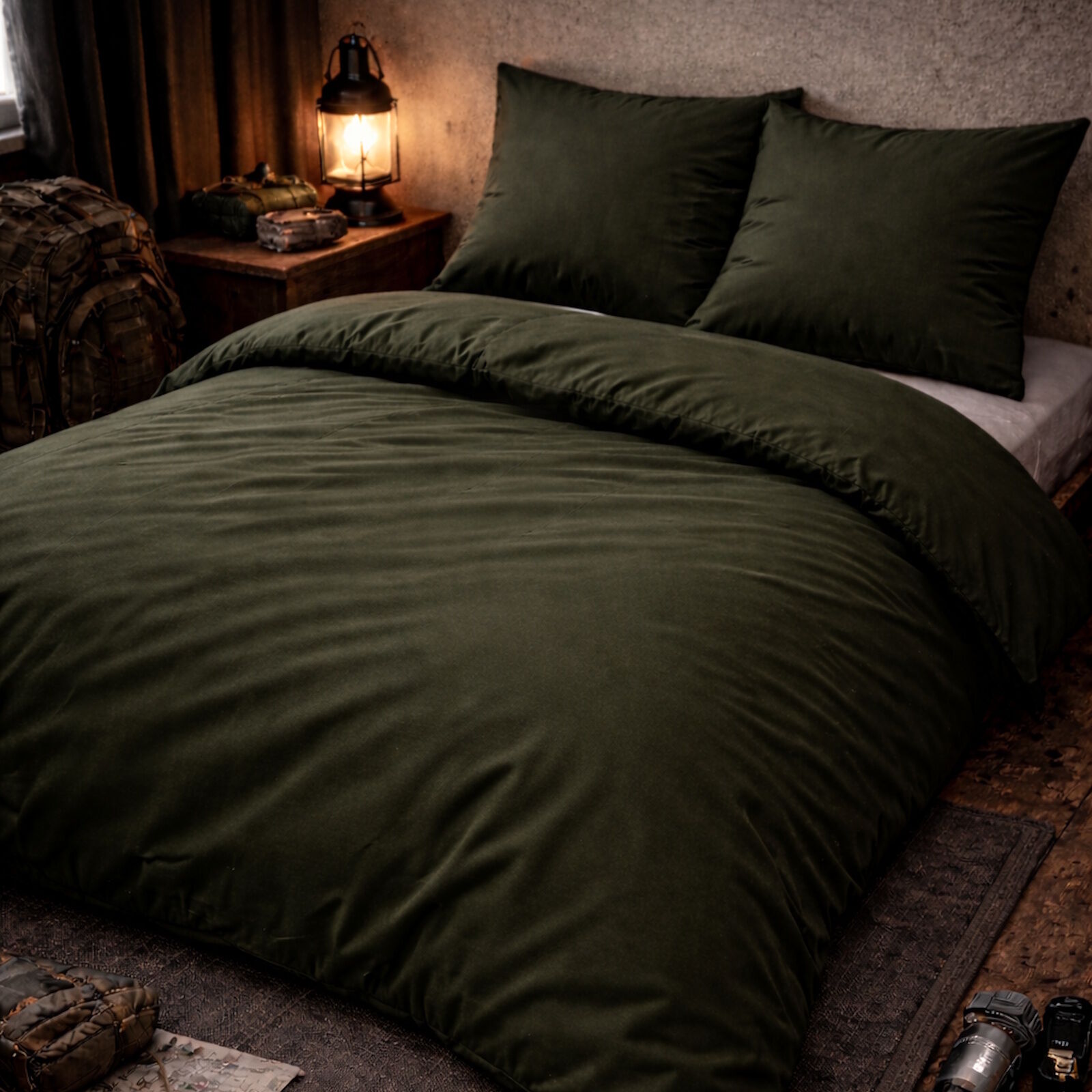 Bettwäsche 135x200 Dunkelgrün Köper Blackout Vorsorge Prepper