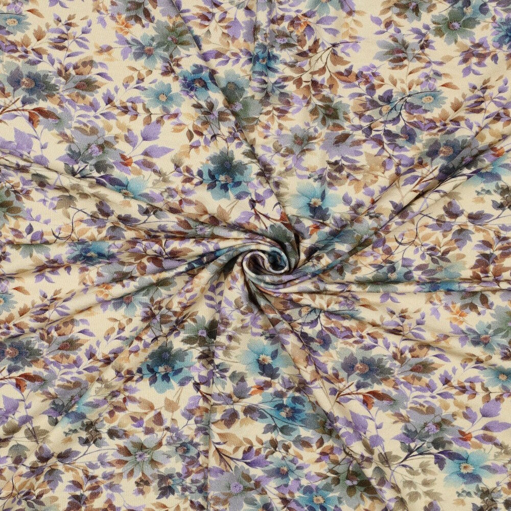 Stoff Meterware Blumen Blätter Sand Viskose Jersey