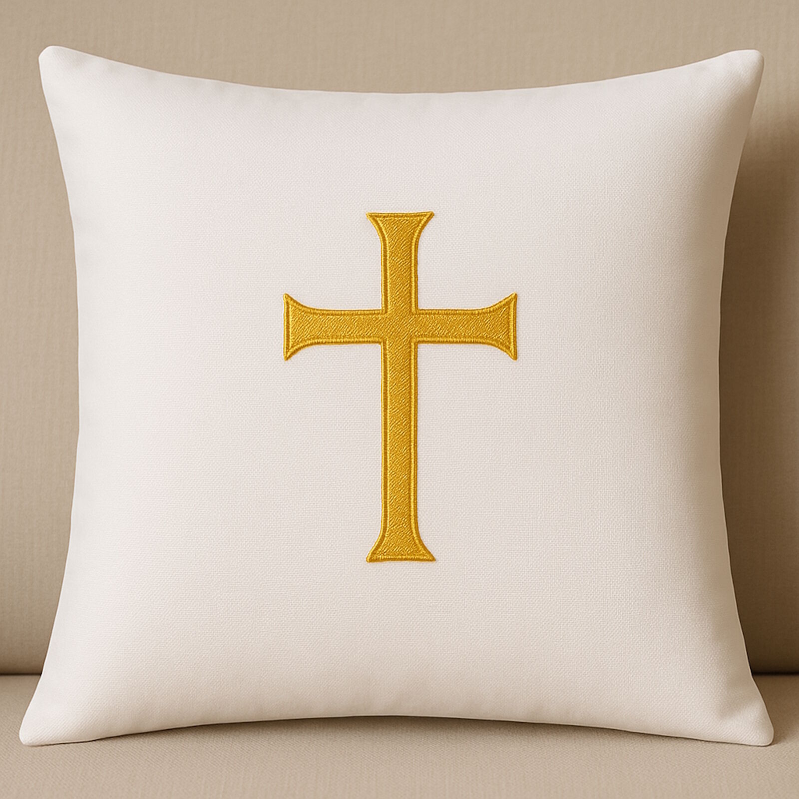 Kirchliches Kissen Kreuz Gold 40x40 cm – Glaube & Stil vereint