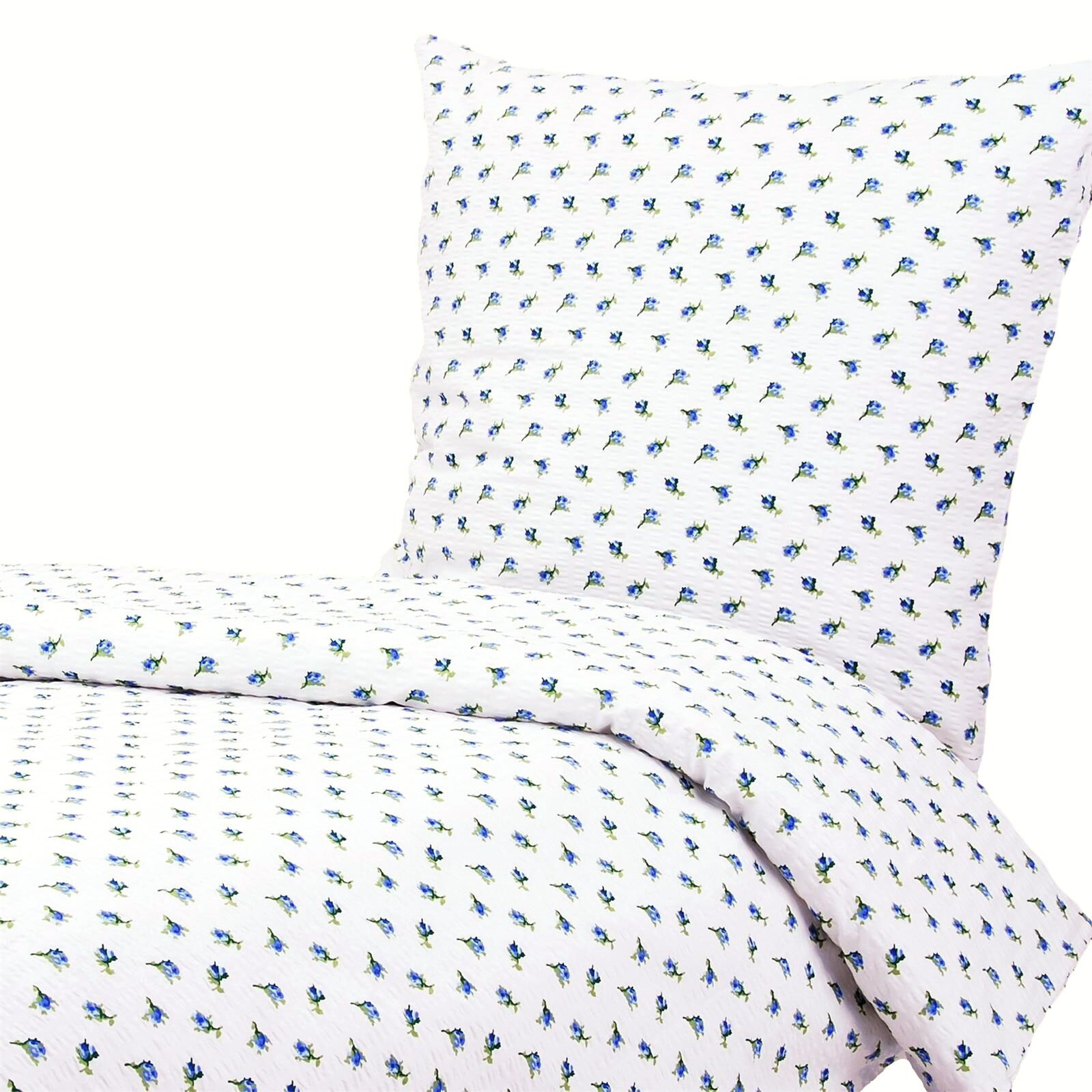 Seersucker Hotelbettwäsche Rosen Blau