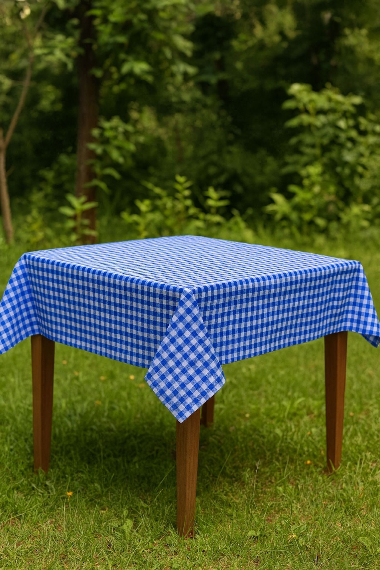 Tischdecke Karo 1x1 cm Blau Baumwolle-80x80 cm