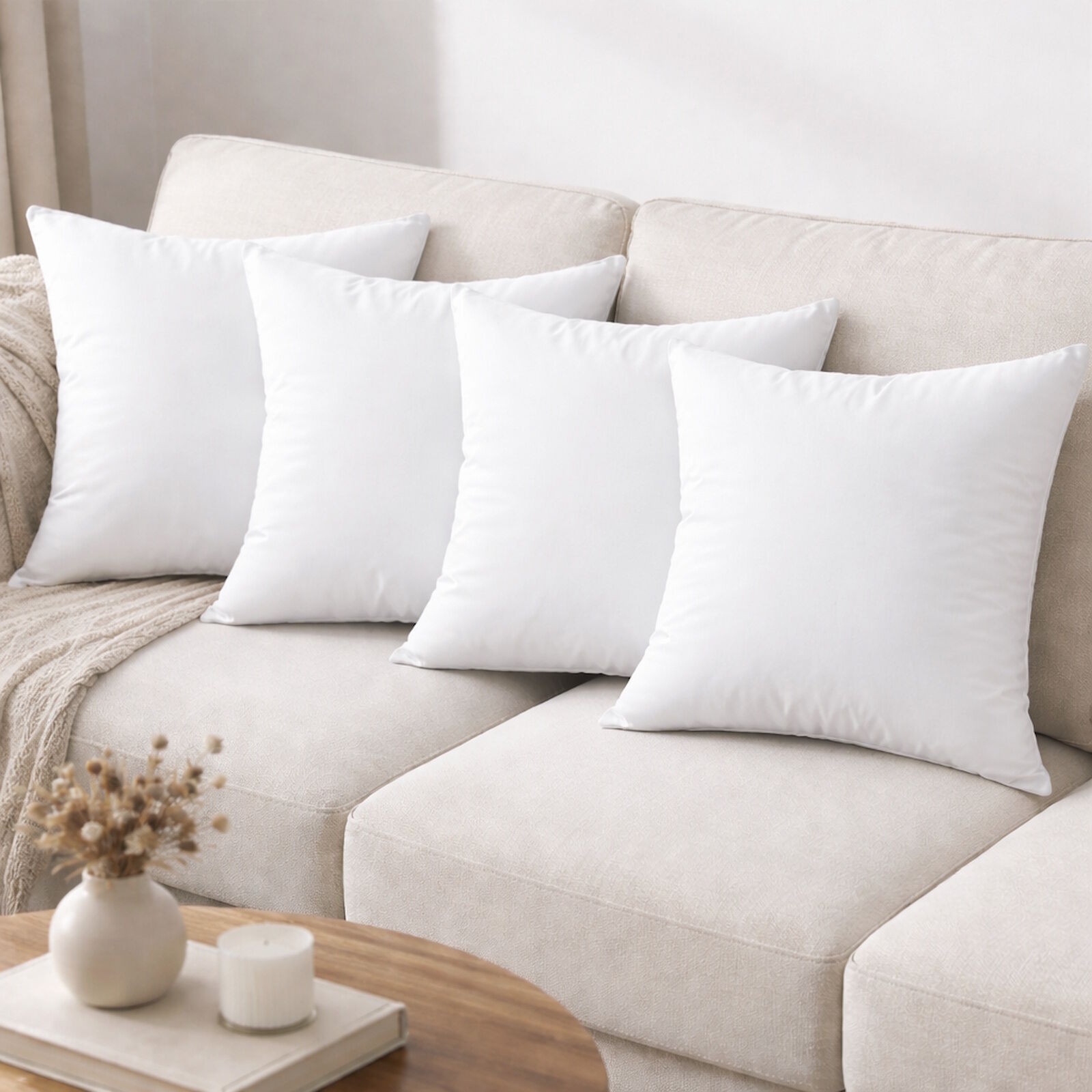 4er Set Kissenbezug Weiß Canvas Baumwolle 30x30 40x40 50x50