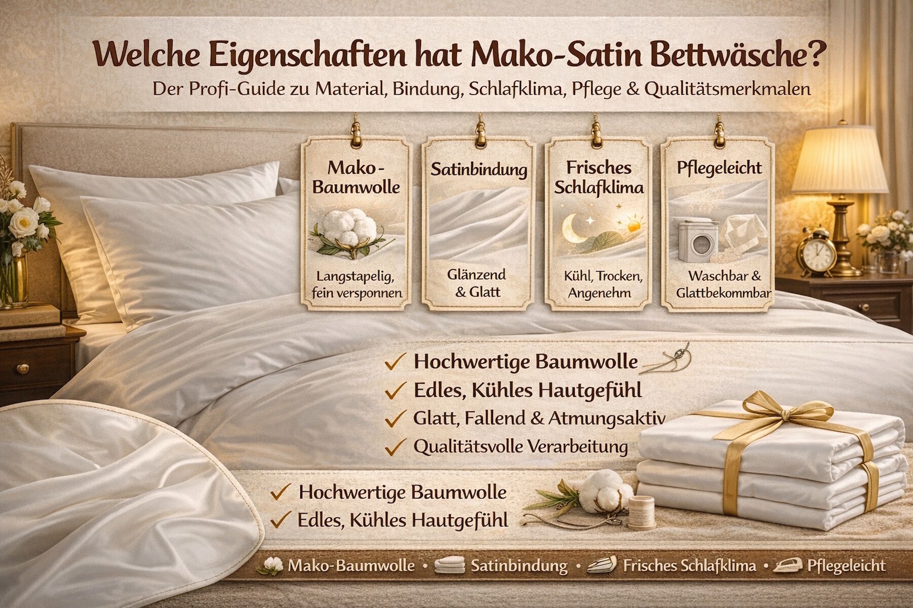 Eigenschaften von Mako-Satin Bettwäsche: Schlafklima, Pflege, Qualität & Jahreszeit