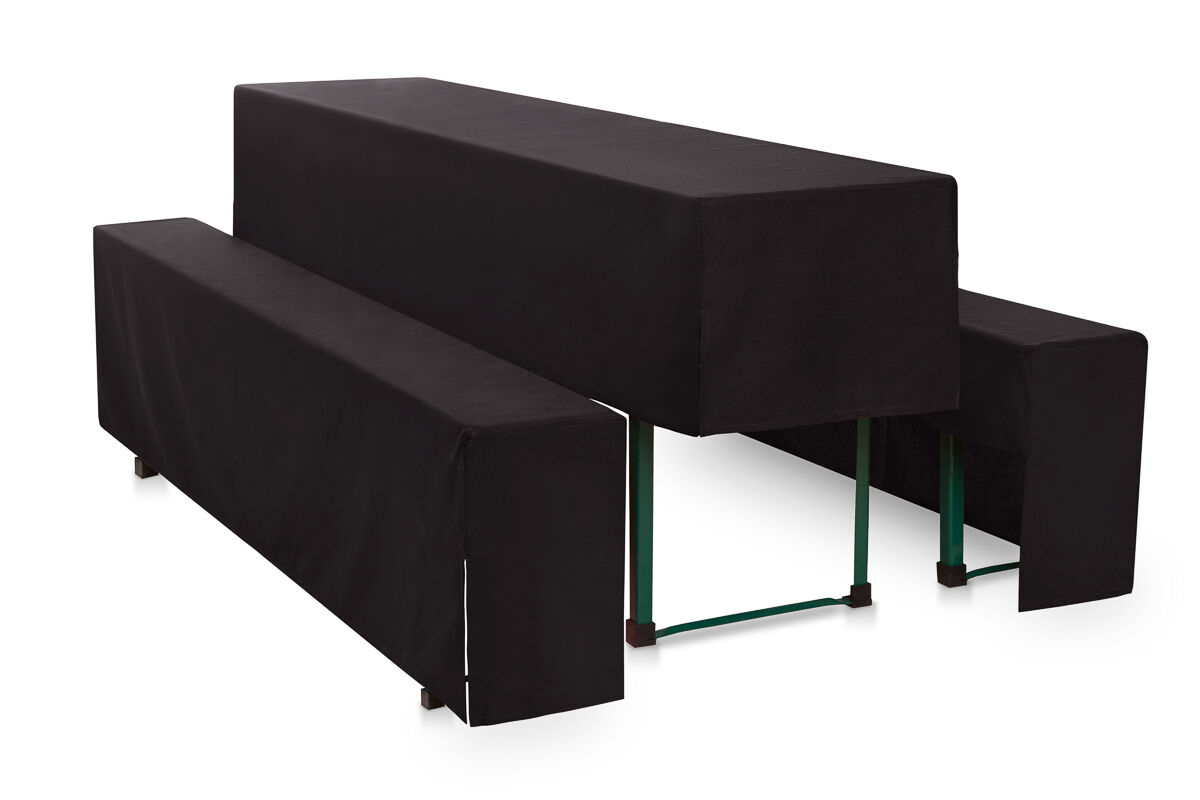 Hussen Bierzeltgarnitur Set halblang Polyester-200x50 cm + 2x 200x25 cm-Schwarz