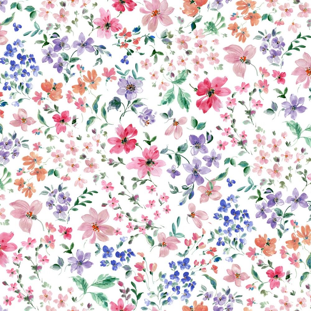 Stoff Meterware Aquarell Blüten auf Weiß French Terry