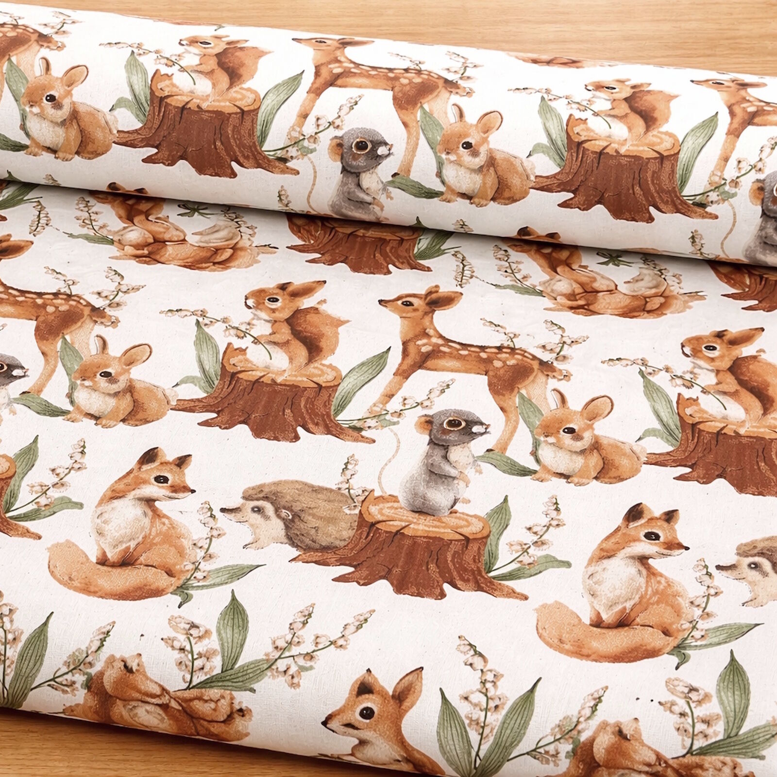 Stoff Kinder Waldtiere Fuchs Hase Maus Meterware