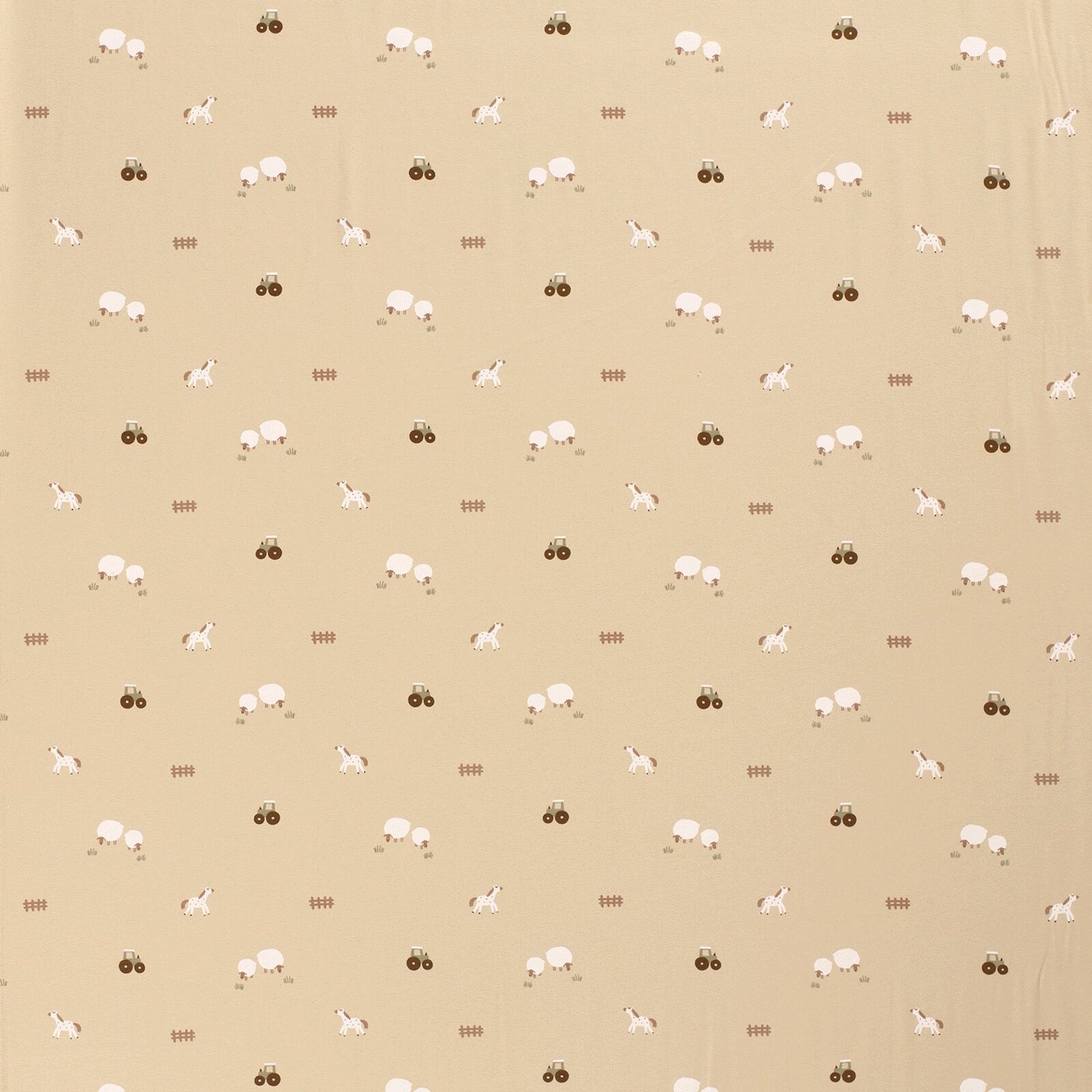 Bauernhof Jersey Beige Kinderstoff Meterware 150 cm