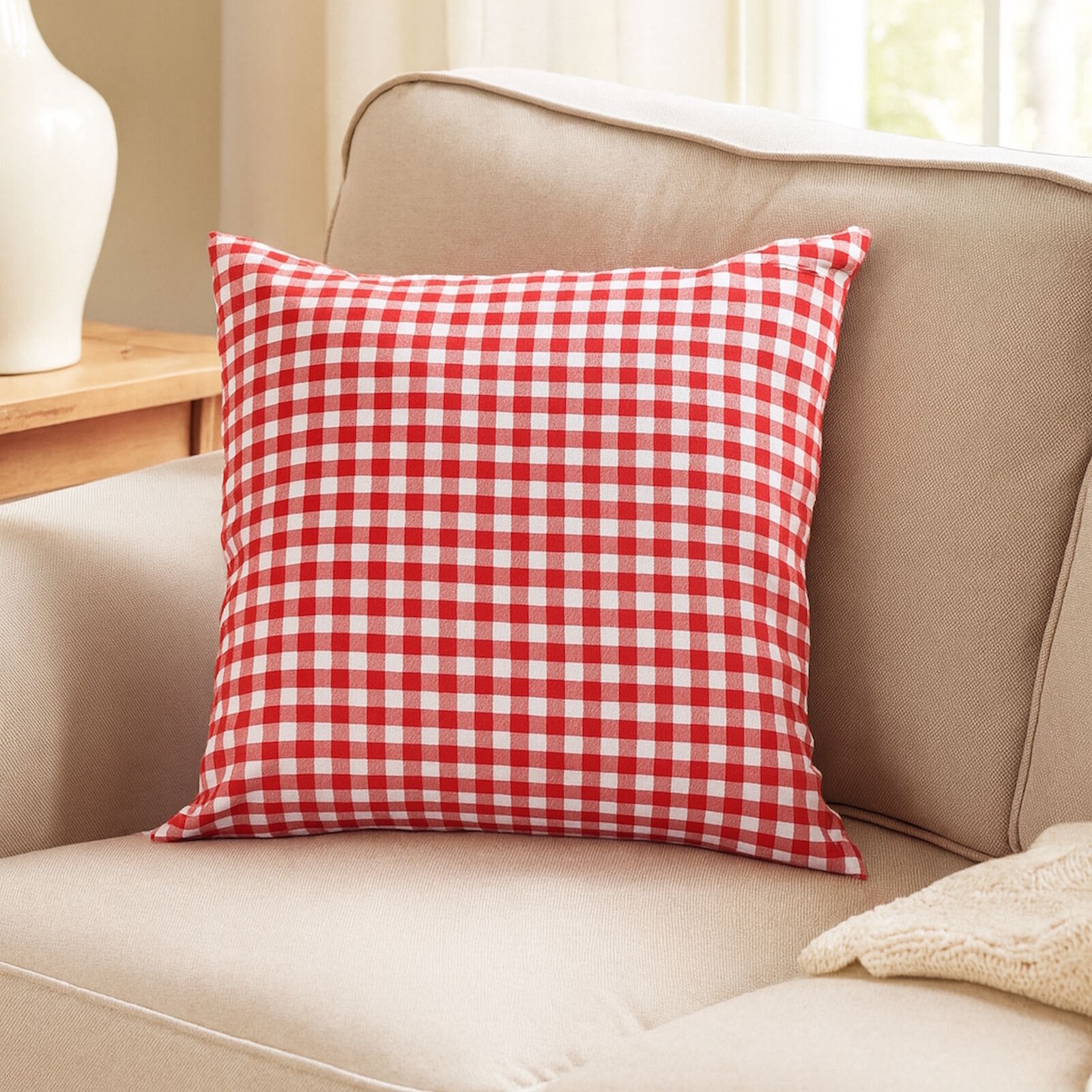 Kissenbezug Kariert Rot Baumwolle