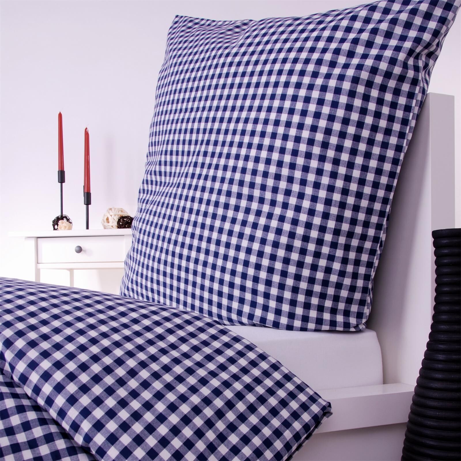 Bettwäsche Karo 1x1 cm Marine Blau-135x200 cm + 80x80 cm