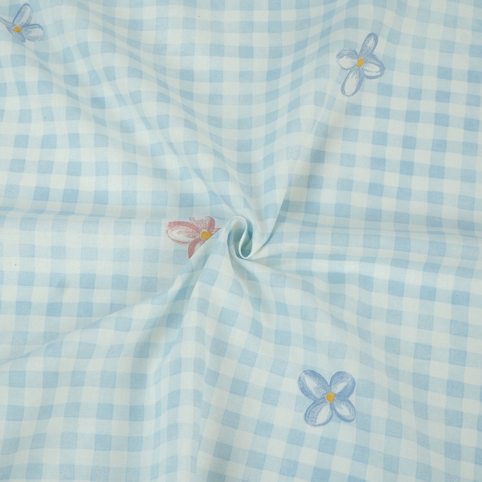 Karierter Stoff Blumen Hellblau