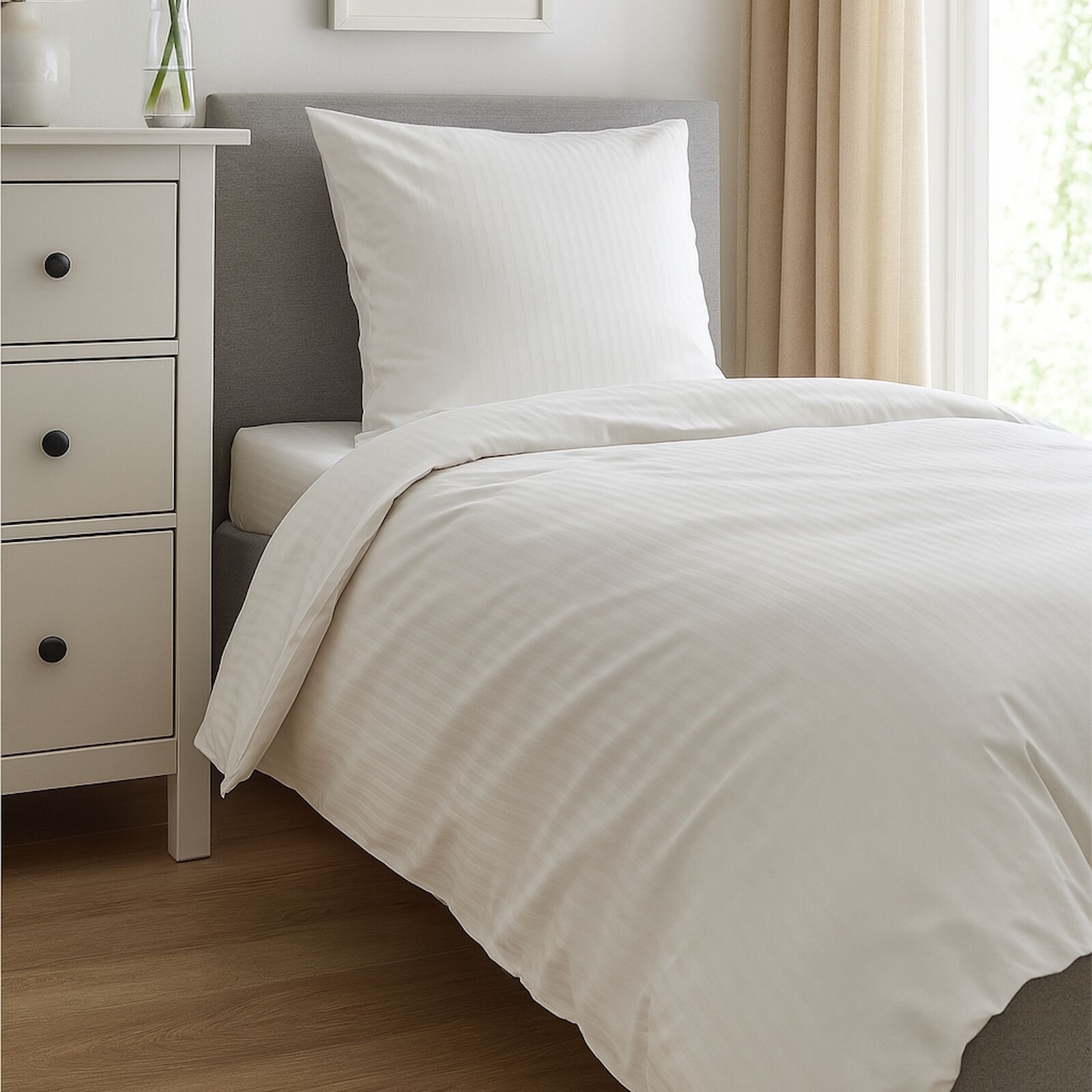 Damast Bettwäsche Streifen 10 mm Weiß