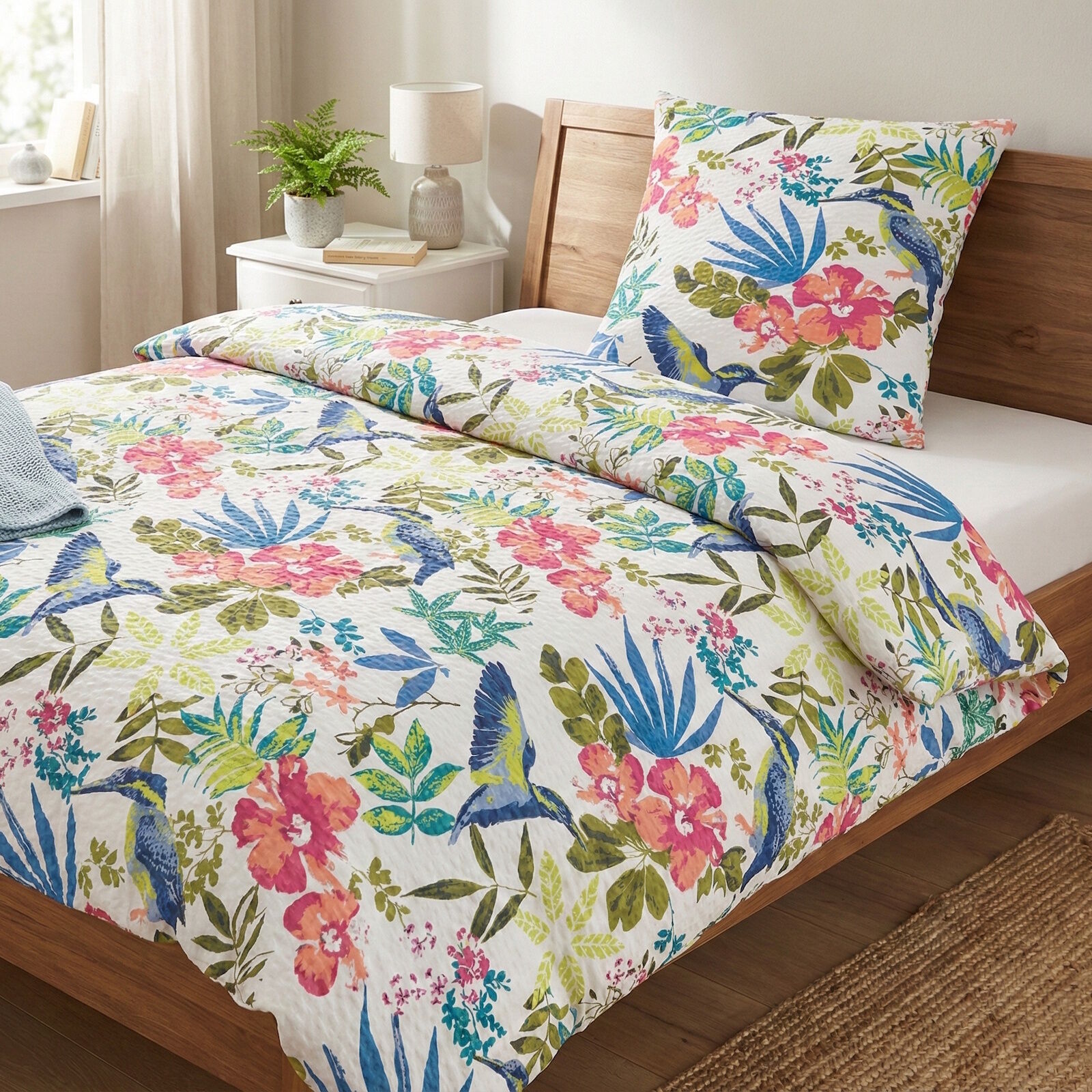 Seersucker Bettwäsche Tropical 135x200 80x80 bügelfrei Reißverschluss