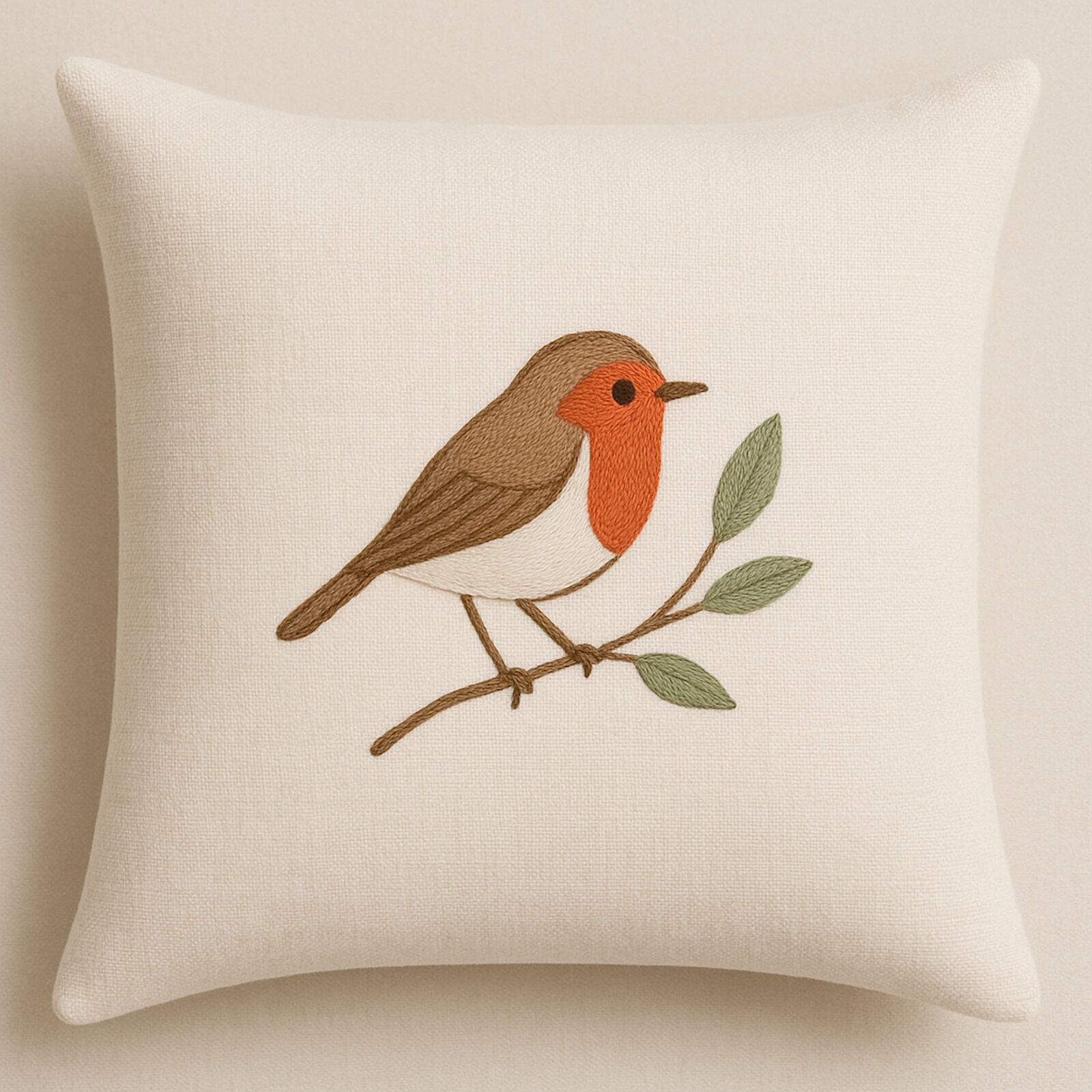 Kissenbezug Rotkehlchen bestickt 40x40 cm