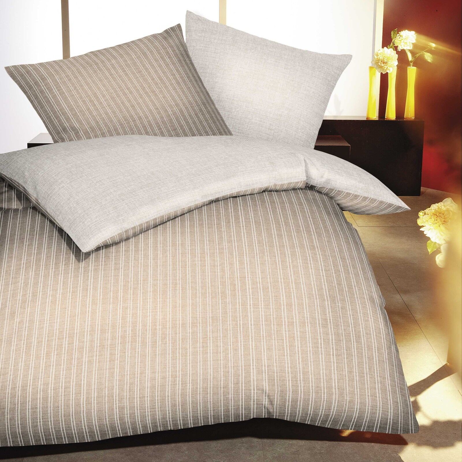 Bettwäsche Eternity Combo Natur Mako Satin - 135x200 cm