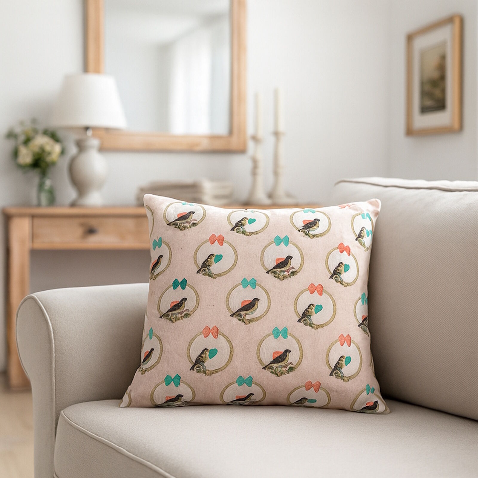 Kissenbezug 40x40 cm Vintage Birds Baumwolle