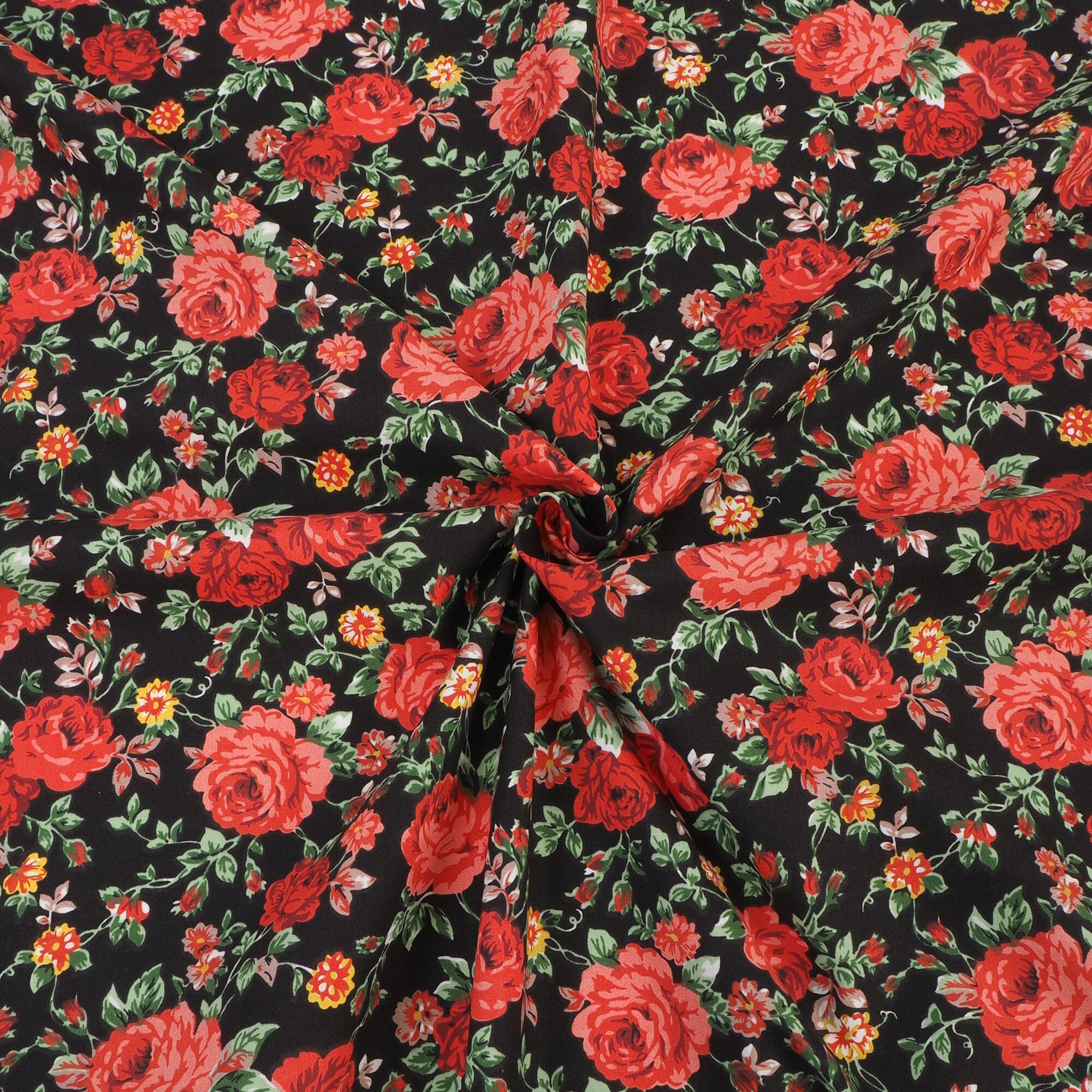 Stoff Rose Romantik Schwarz Baumwolle