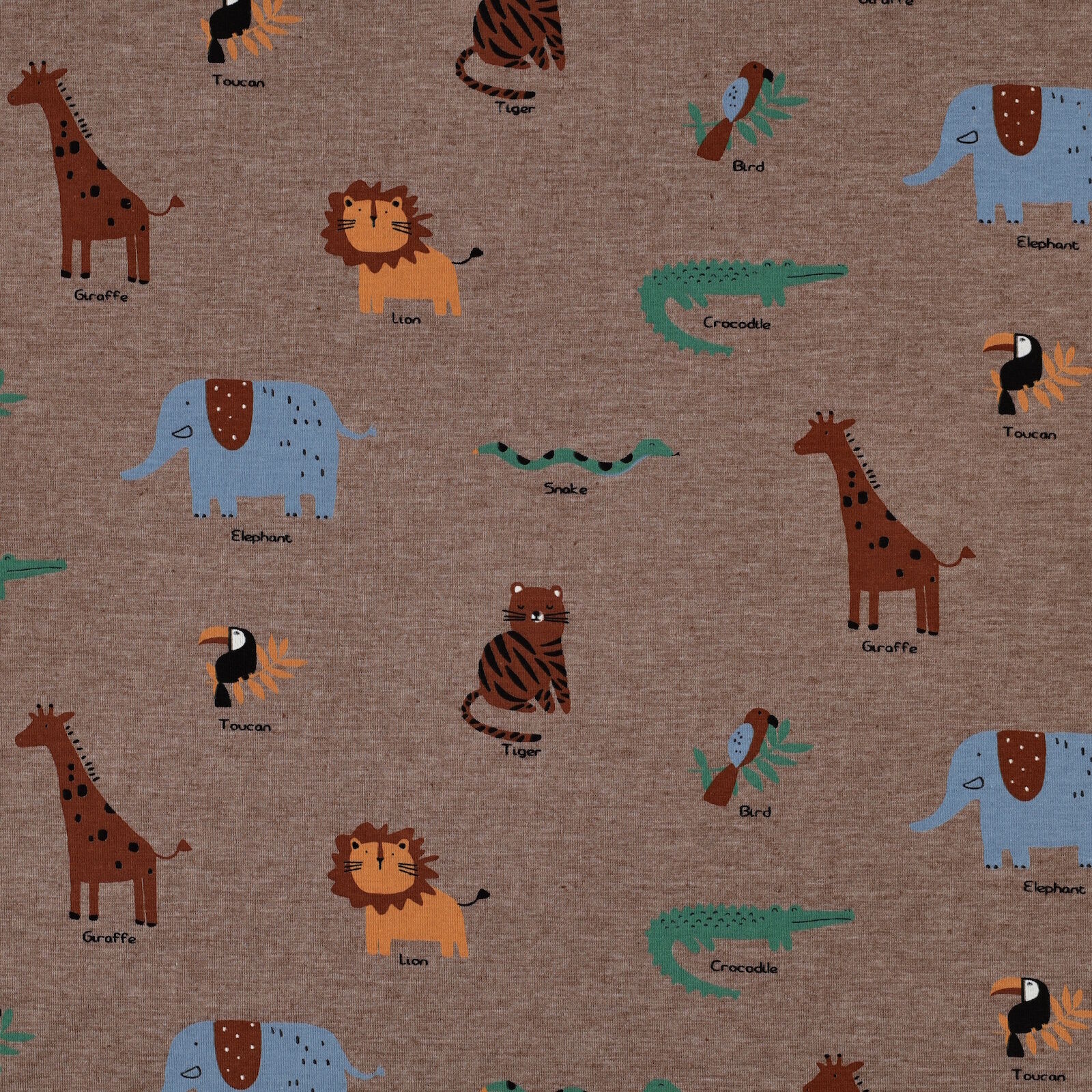 Safari Tiere Jersey Stoff Taupe Oeko-Tex Meterware