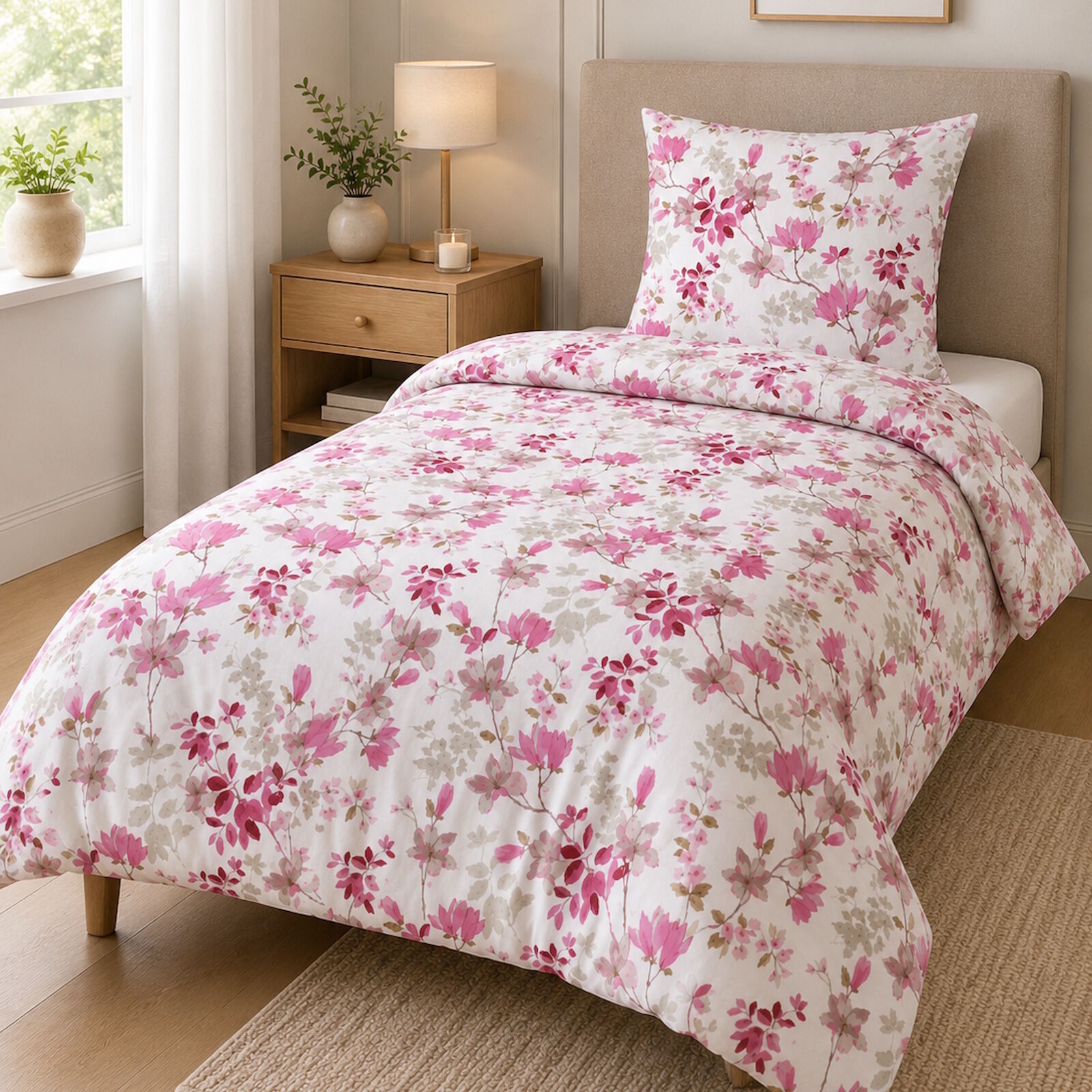 Bettwäsche Blumen Rosa Pink 135x200 Baumwolle Set