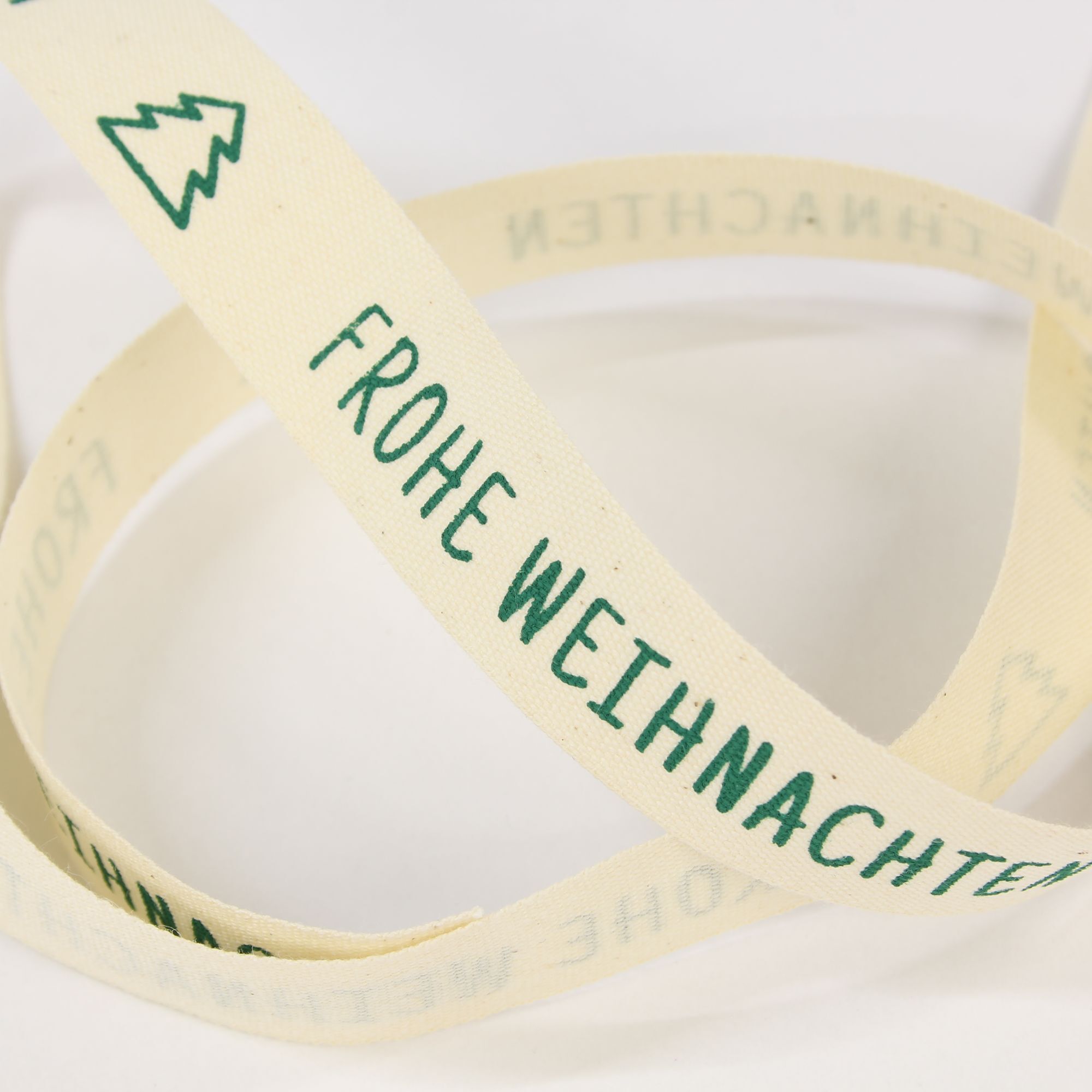 Dekoband Frohe Weihnachten 15 mm -  beige grün - Rolle á 3m