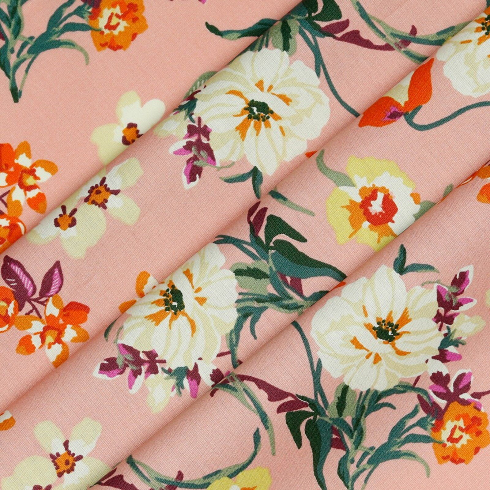 Stoff Meterware Blumen Emilia Rosa Beschichtet