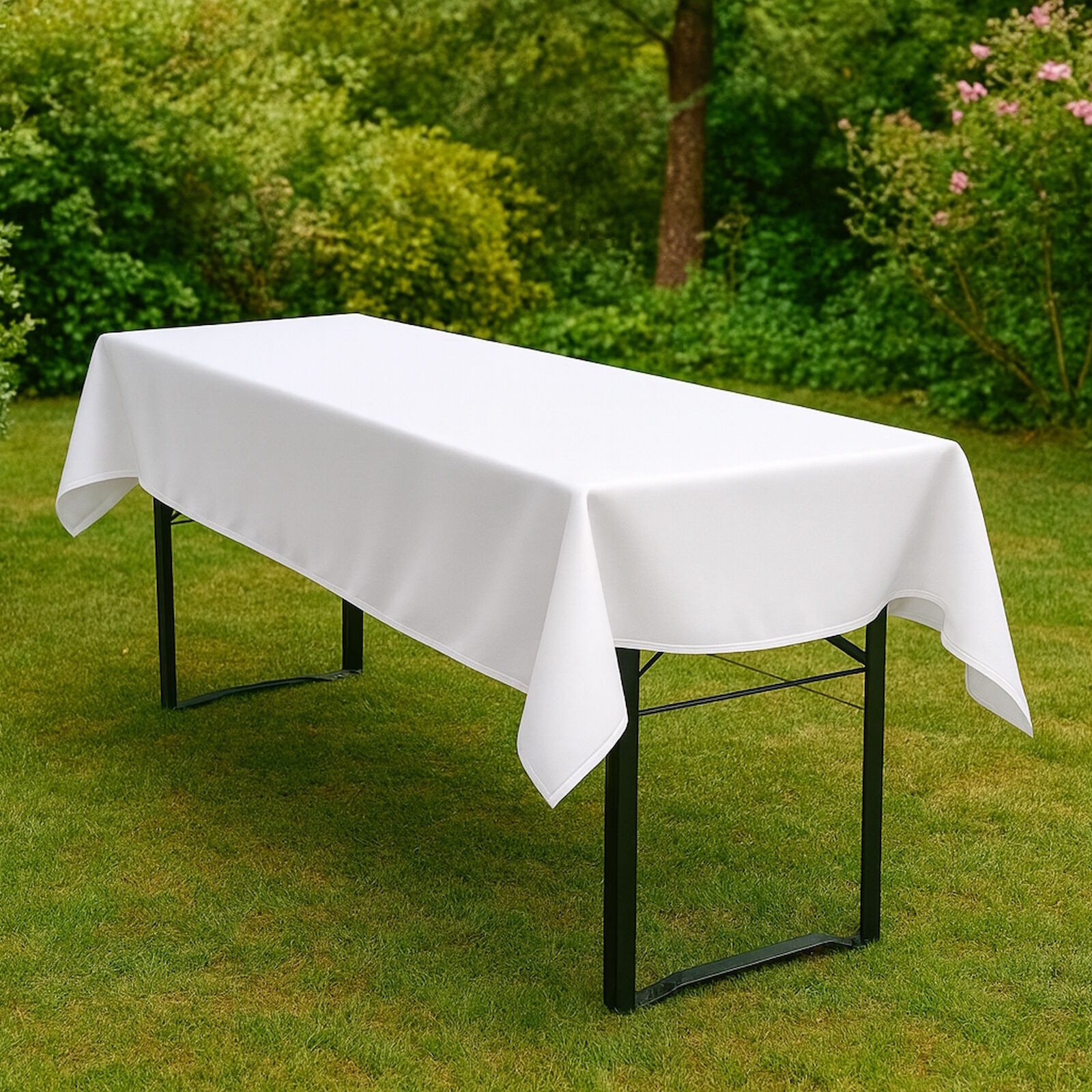 Biertisch Tischdecke Weiß Baumwolle Linon