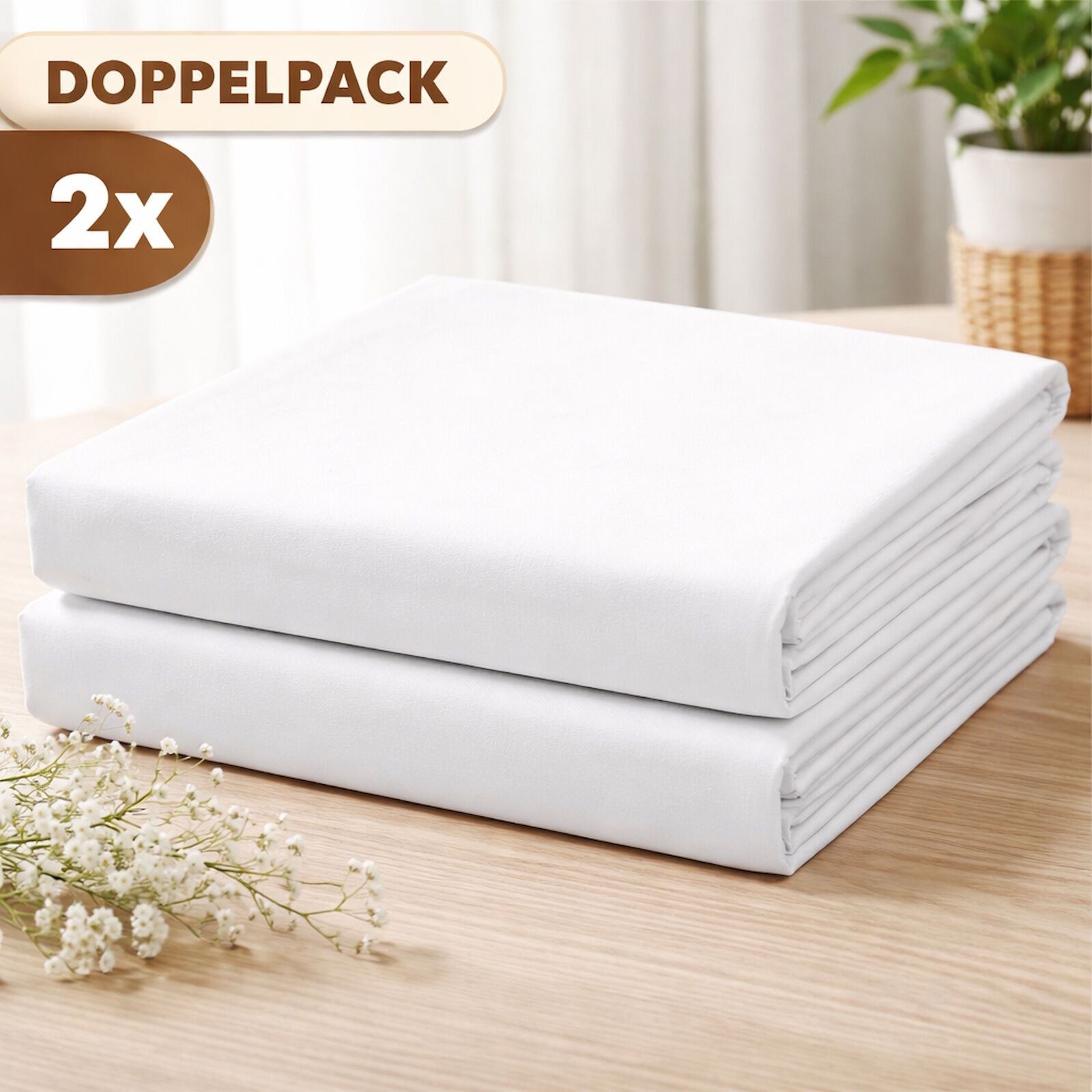 Bettlaken 150x250 cm Weiß Baumwolle 2er Pack