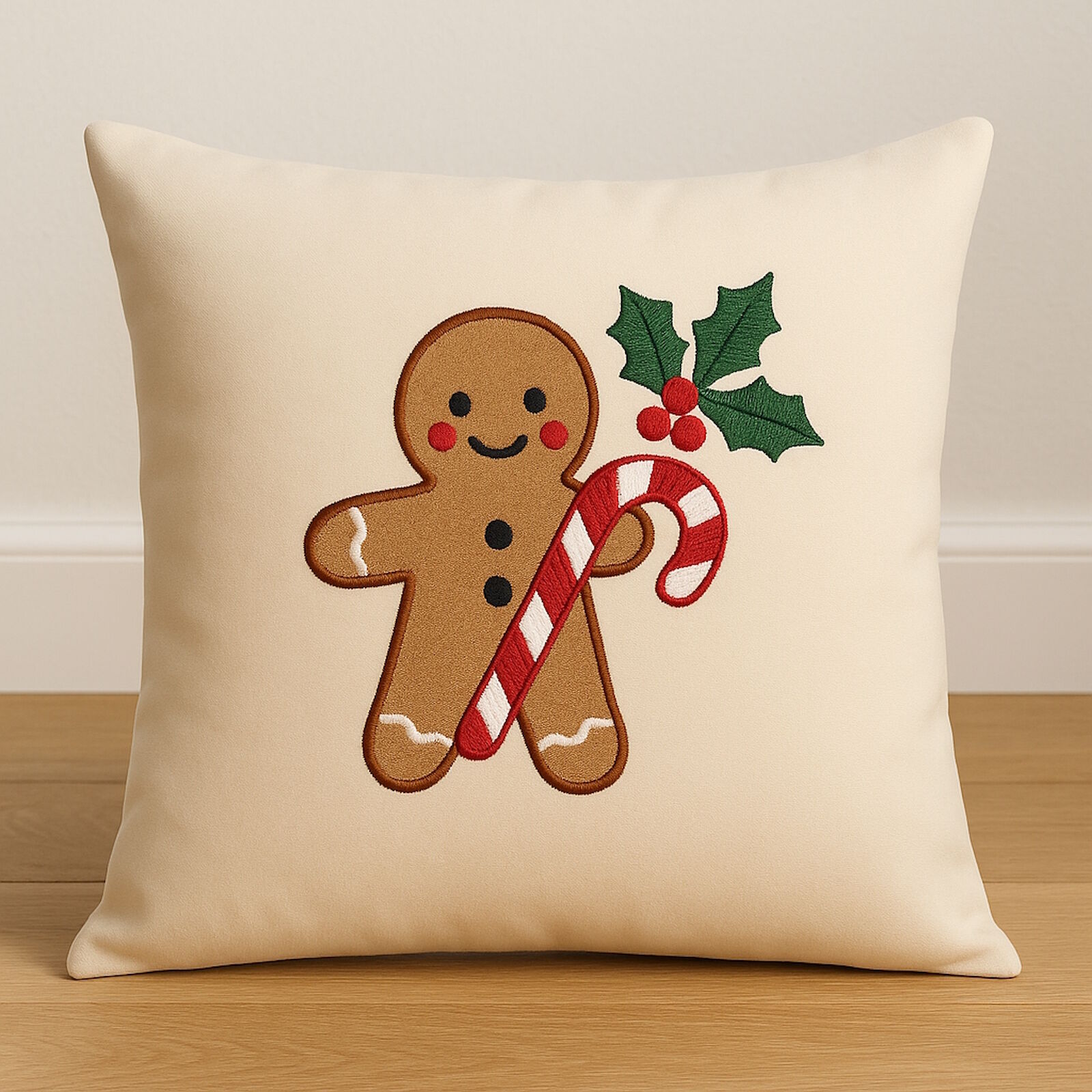 Weihnachtskissen Lebkuchenmann 40x40 aus Baumwolle bestickt
