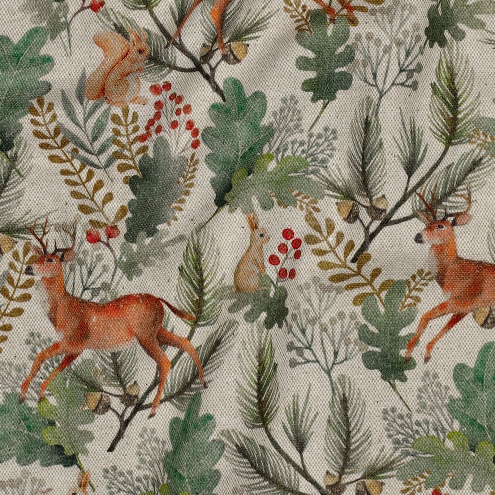 Canvas Stoff Waldtiere Rehe Füchse Leinenoptik