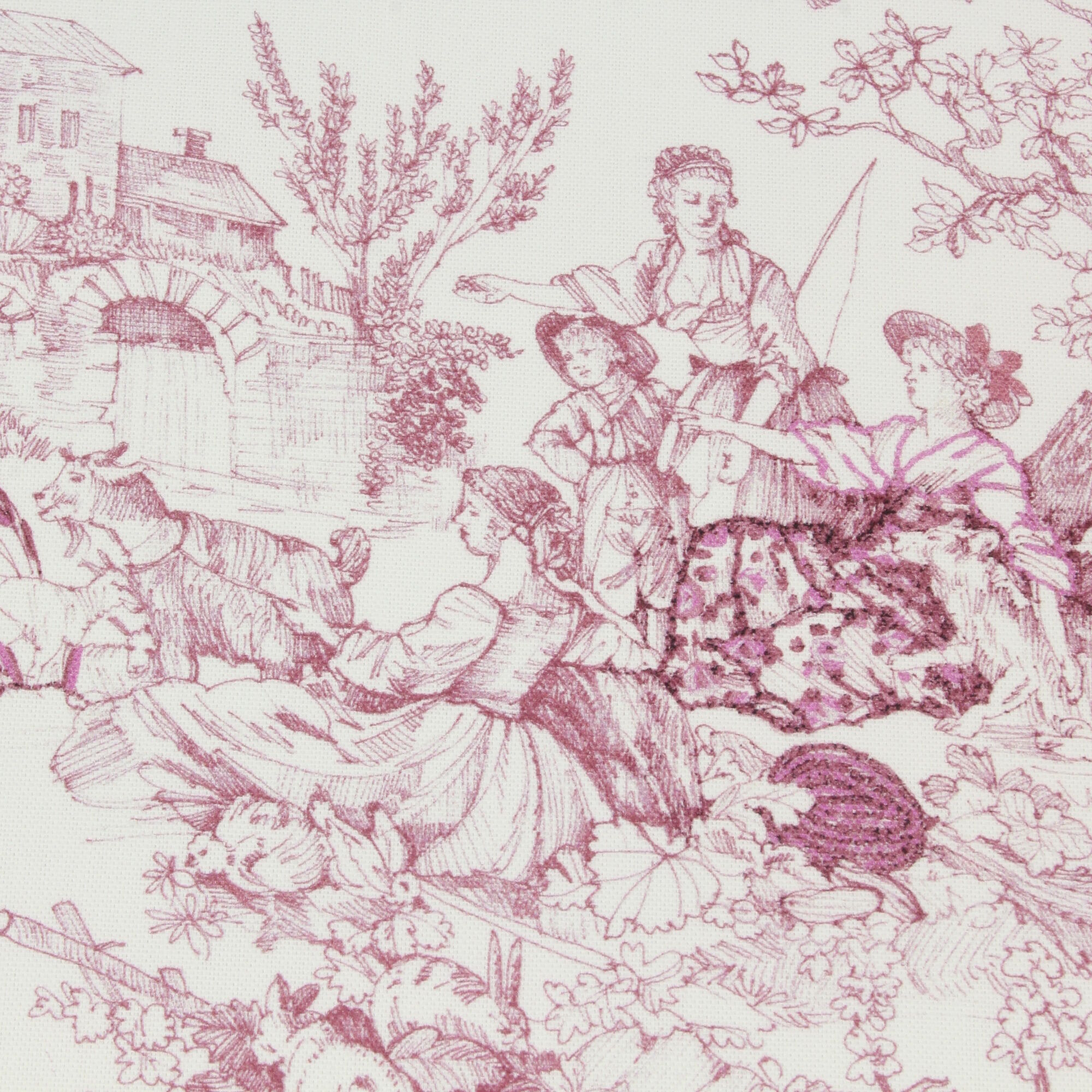Stoff Meterware Toile de Jouy Rot Canvas